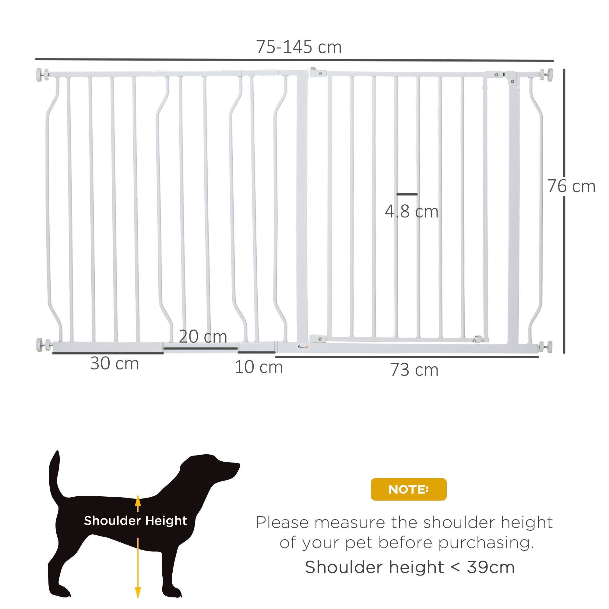 Dog Gate Extra Wide Stairway Gate for Pet with Door, 76H x 75-145Wcm, White