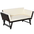 2 Seater Folding Rattan Daybed Sofa Bench with Cushion - Brown