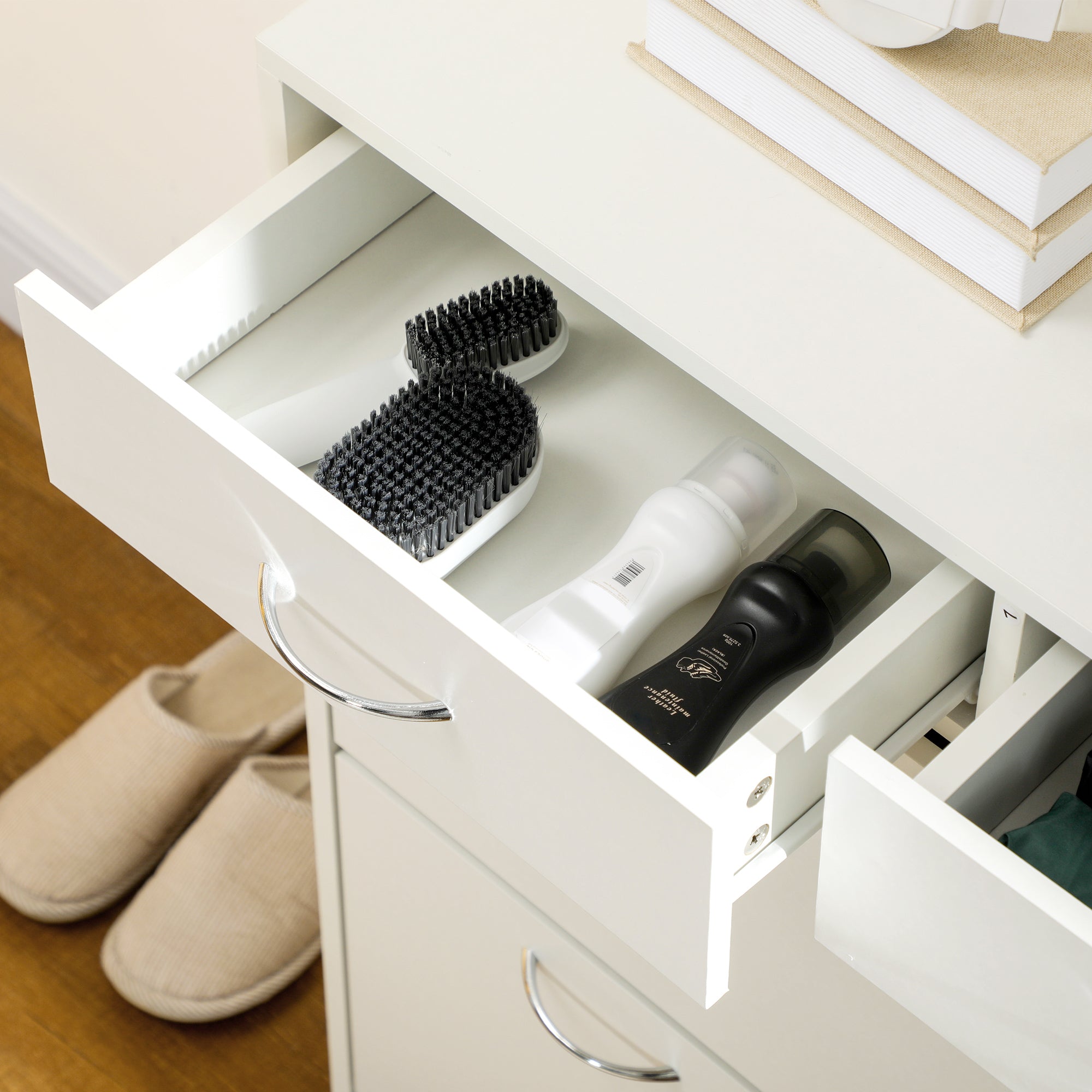 Narrow Shoe Cabinet with 2 Flip Drawers & Adjustable Shelves for 12 Pairs - White