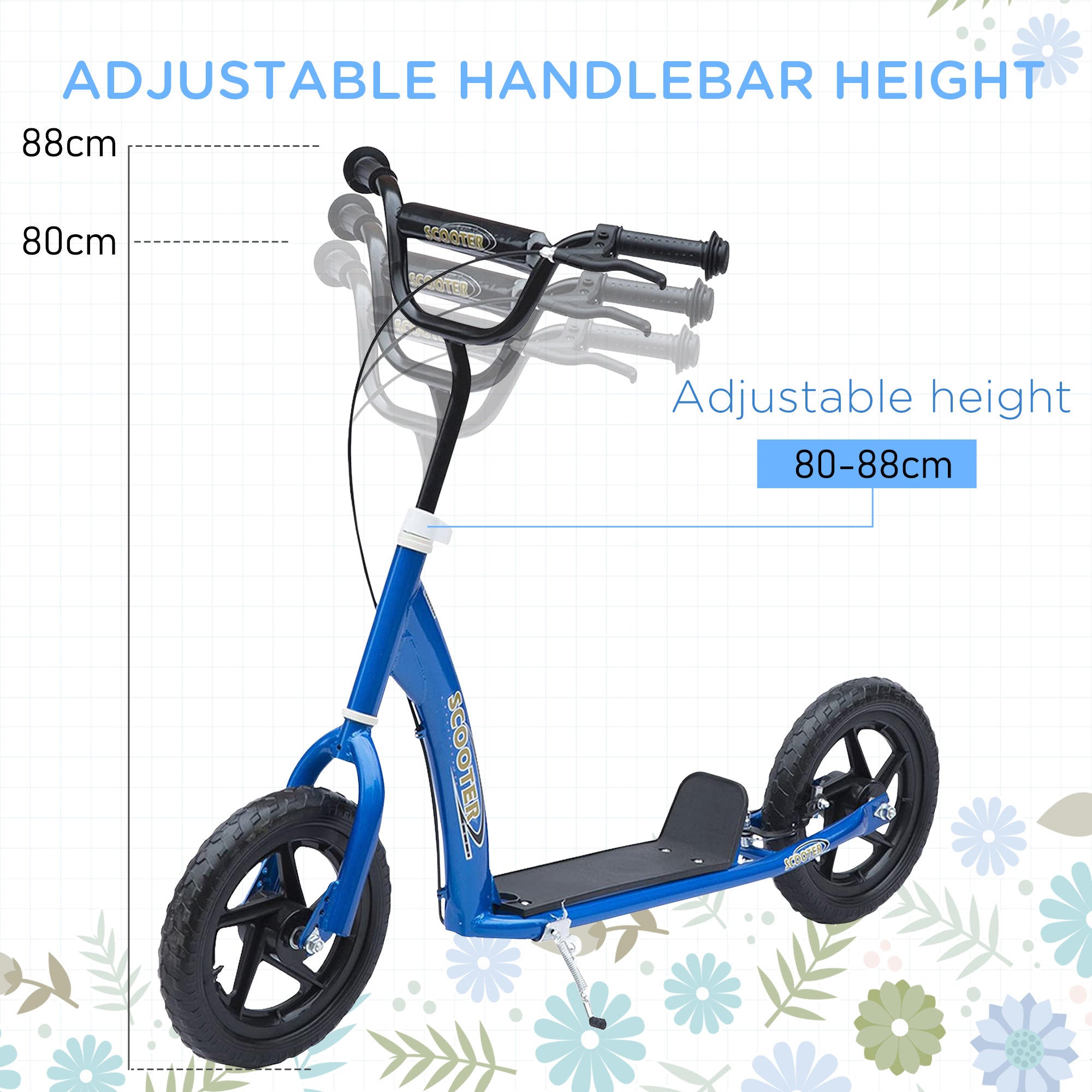 Teen Push Scooter Kids Children Stunt Scooter Bike Bicycle Ride On 12" EVA Tyres, Blue