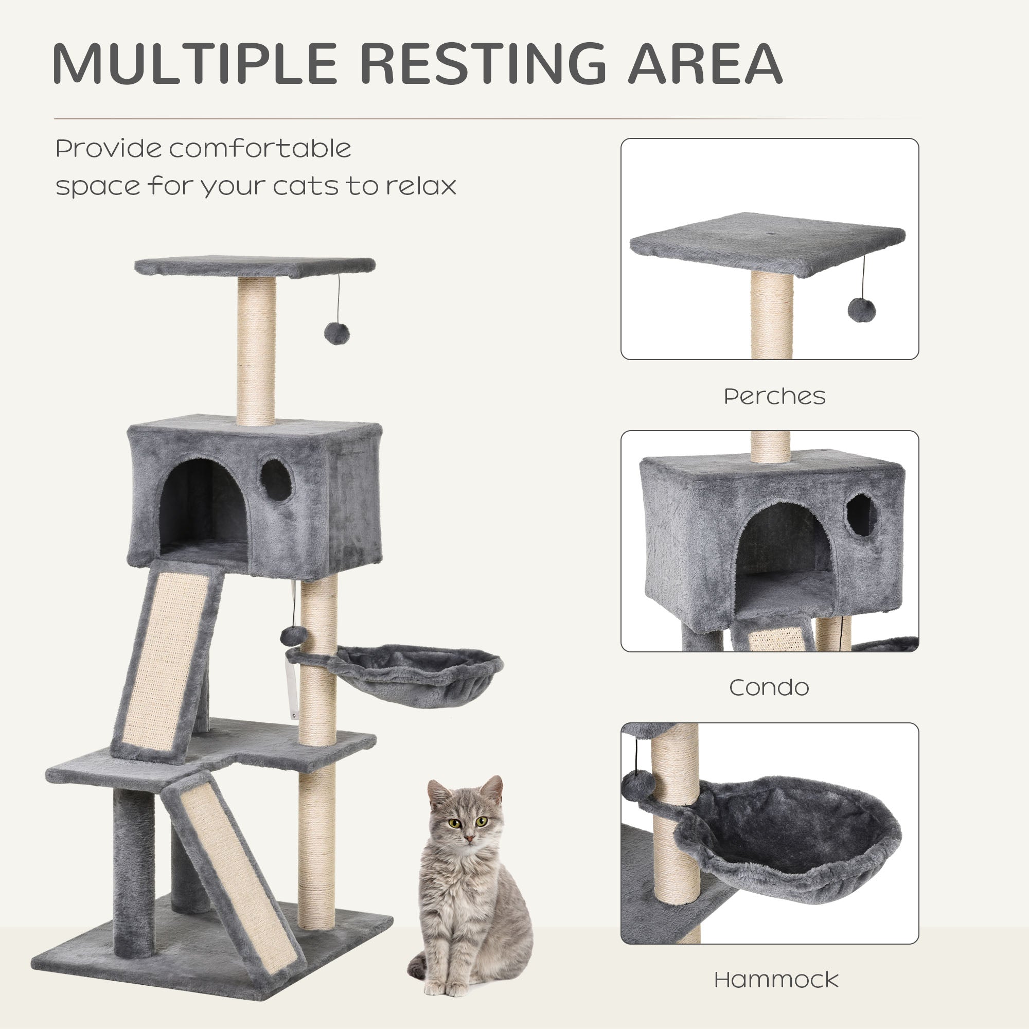 51" Cat Tree,Activity Tower with Condo Scratching Posts Ladders and Two Toys for Kitty Pet Climbing Relaxing and Playing