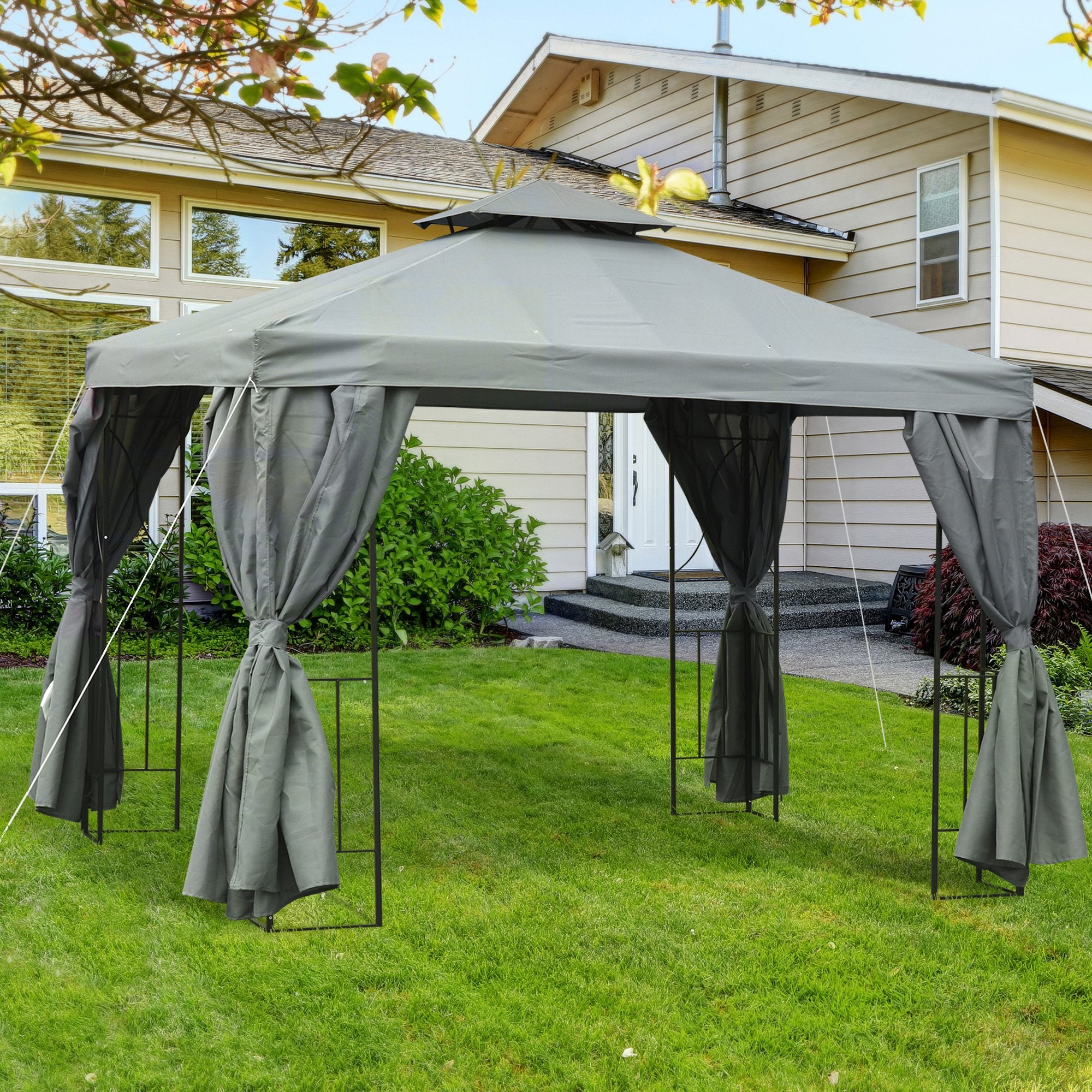 3 x 3 m Garden Metal Gazebo Marquee Patio Wedding Party Tent Canopy Shelter with Pavilion Sidewalls (Dark Grey)