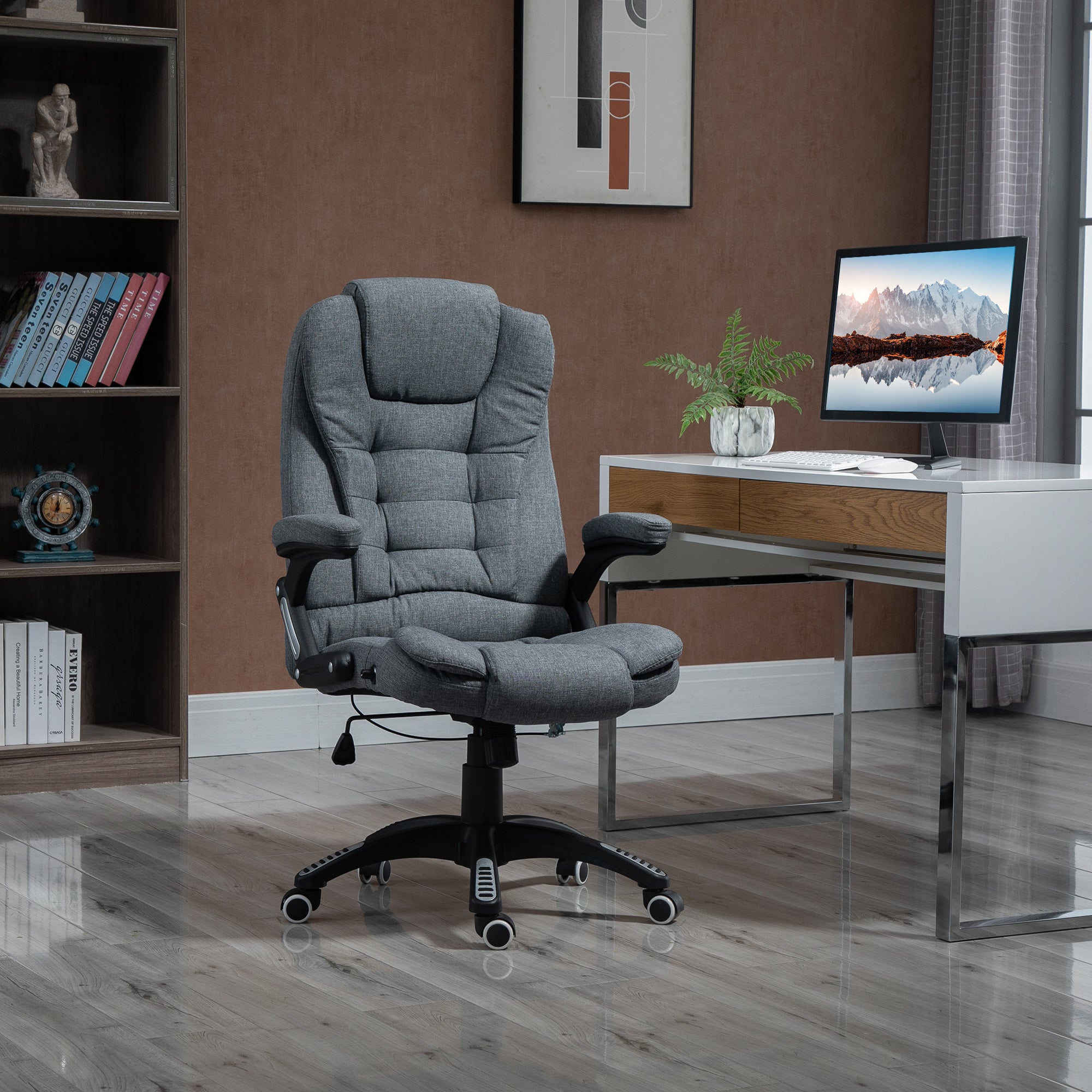 Ergonomic Swivel Chair Comfortable Desk Chair with Armrests Adjustable Height Reclining and Tilt Function Dark Grey