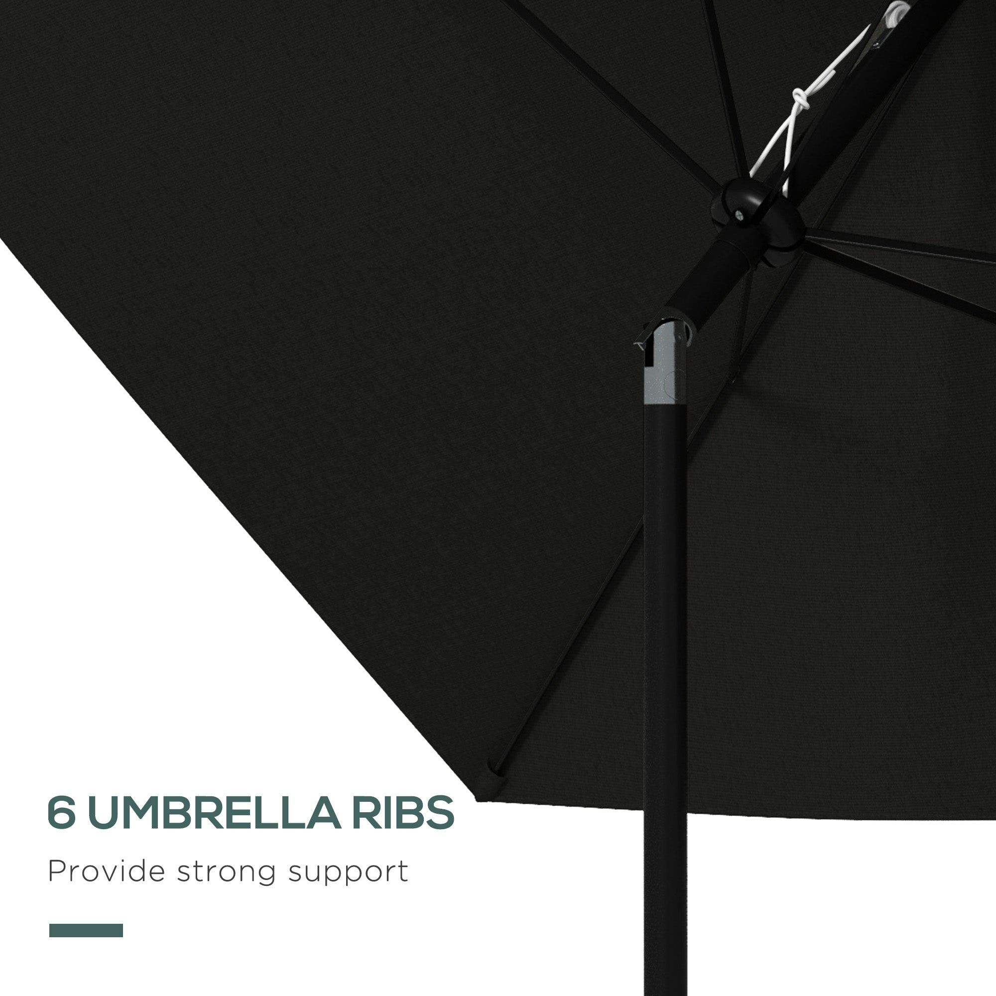 2 x 3(m) Garden Parasol Umbrella, Rectangular Outdoor Market Umbrella Sun Shade with Crank & Push Button Tilt, 6 Ribs, Aluminium Pole, Black