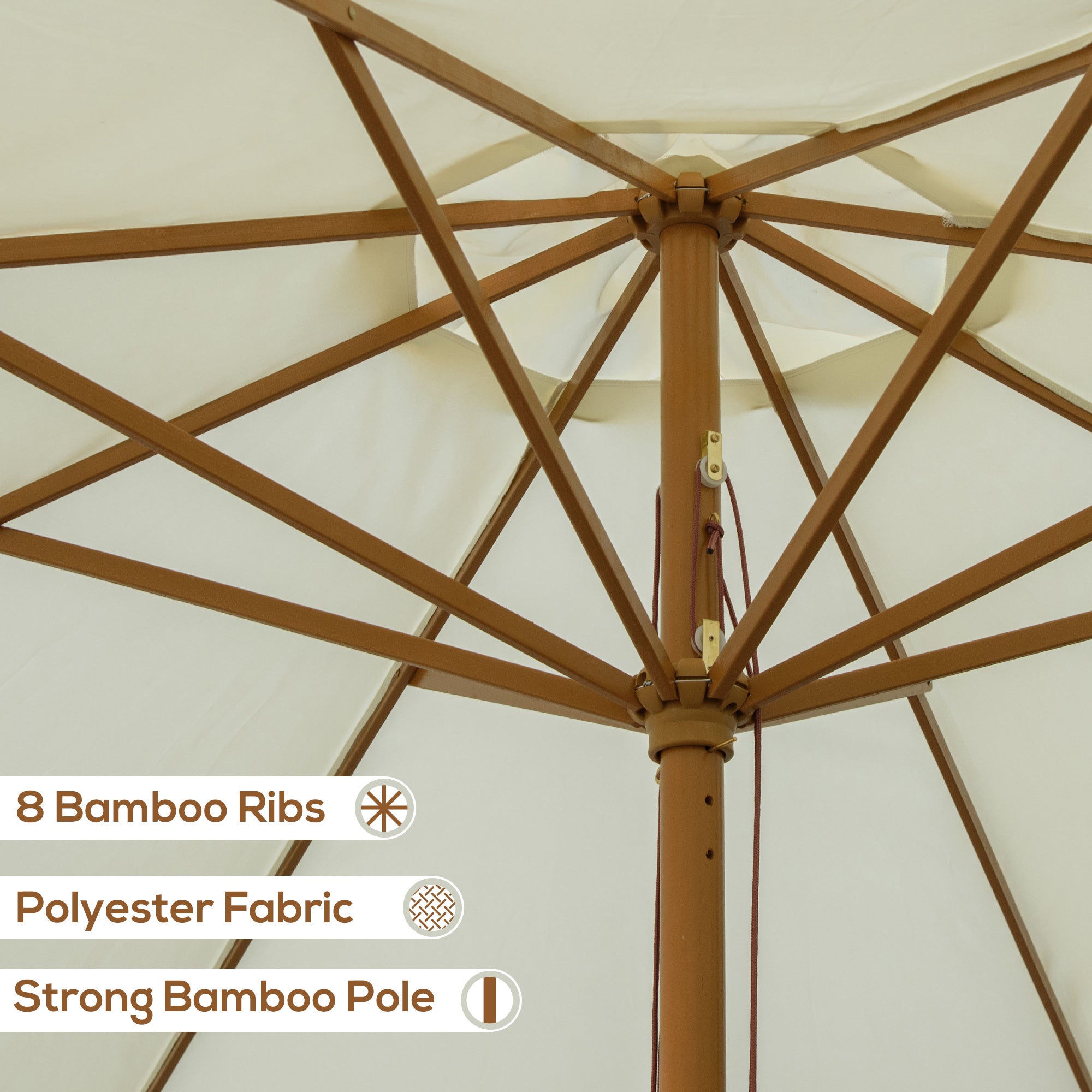 3.3m Patio Umbrella with Bamboo Ribs and Wood Pole, Ruffled Canopy - Beige