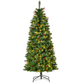 5FT Prelit Artificial Pencil Christmas Tree with Warm White LED Lights and Red Berry Decorations - Green