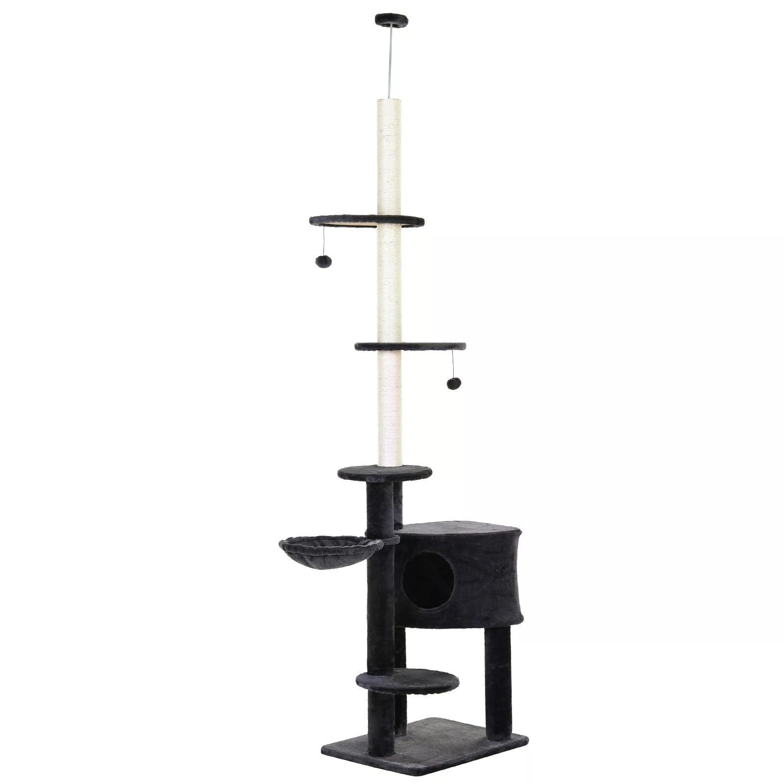 Adjustable Height Floor-To-Ceiling Vertical Cat Tree with Carpeted Platforms, Condo, Sisal Rope Scratching Areas