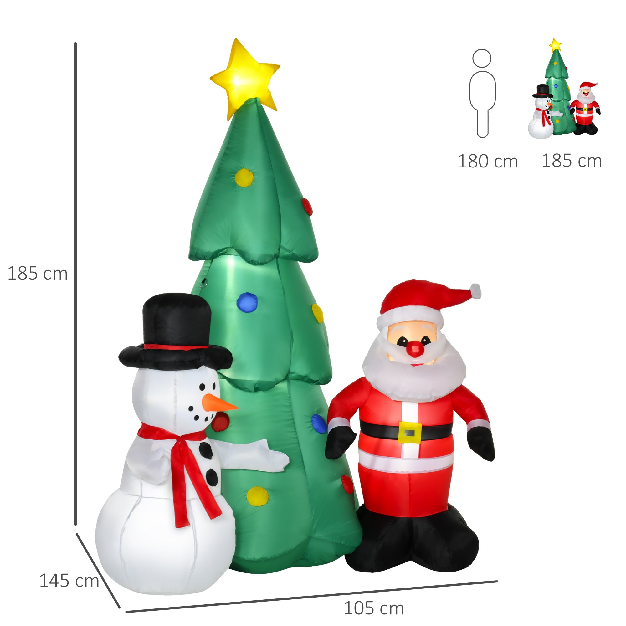 6ft Christmas Inflatable Tree Santa Claus Snowmen, LED Lighted for Home Indoor Outdoor Garden Lawn Decoration Party Prop