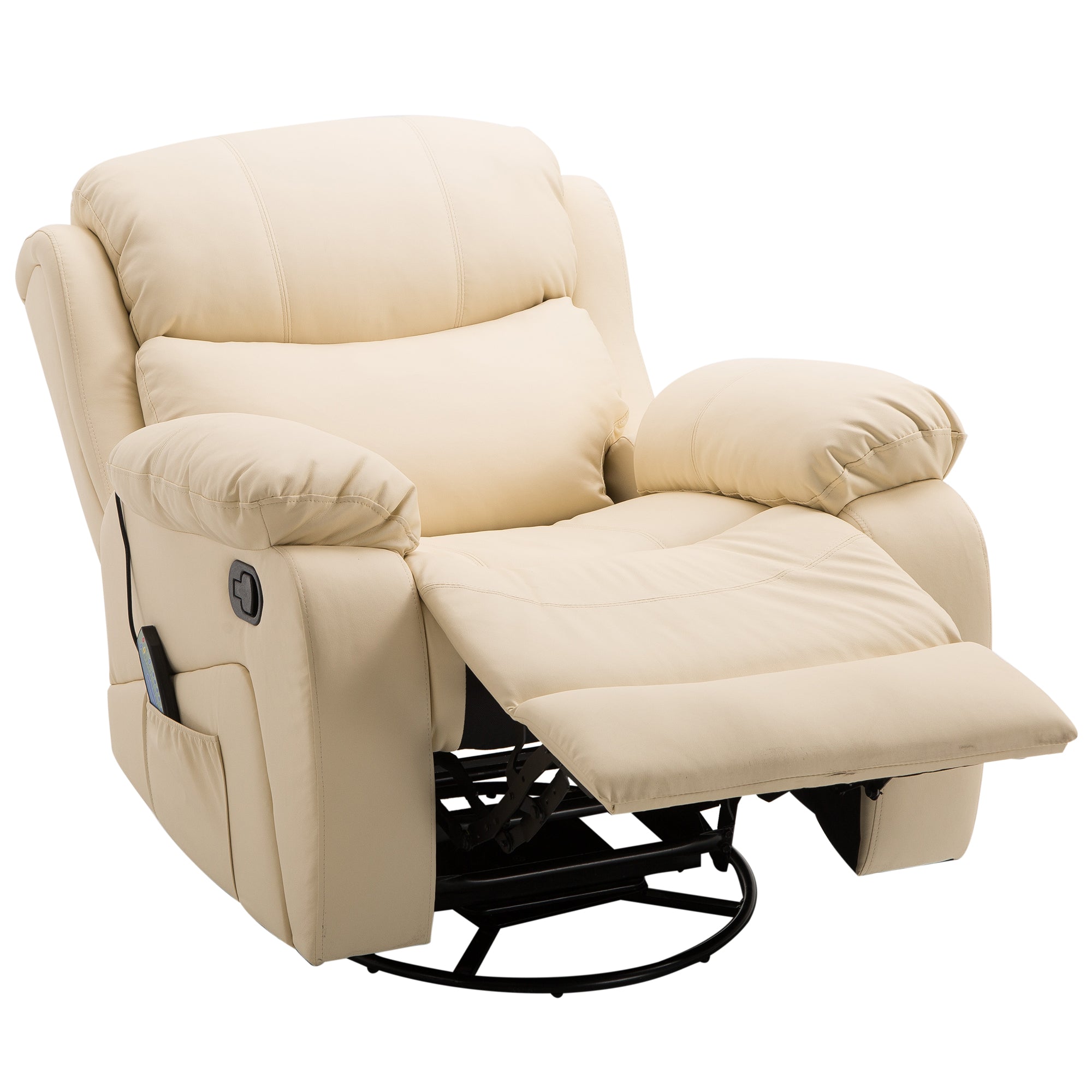 PU Leather Reclining Chair with 8 Massage Points and Heat, Manual Recliner with Swivel Base, Footrest and Remote, Beige