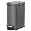 5L Rectangular Steel Pedal Bin with Removable Bucket and Quiet-Close Lid - Grey