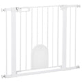 Dog Gate with Cat Flap, Pressure Fit Safety Barrier 75-103 cm, Auto Close, Double Locking - White