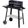 Charcoal BBQ Grill Trolley with Side Trays, Storage Shelf & Wheels - Black