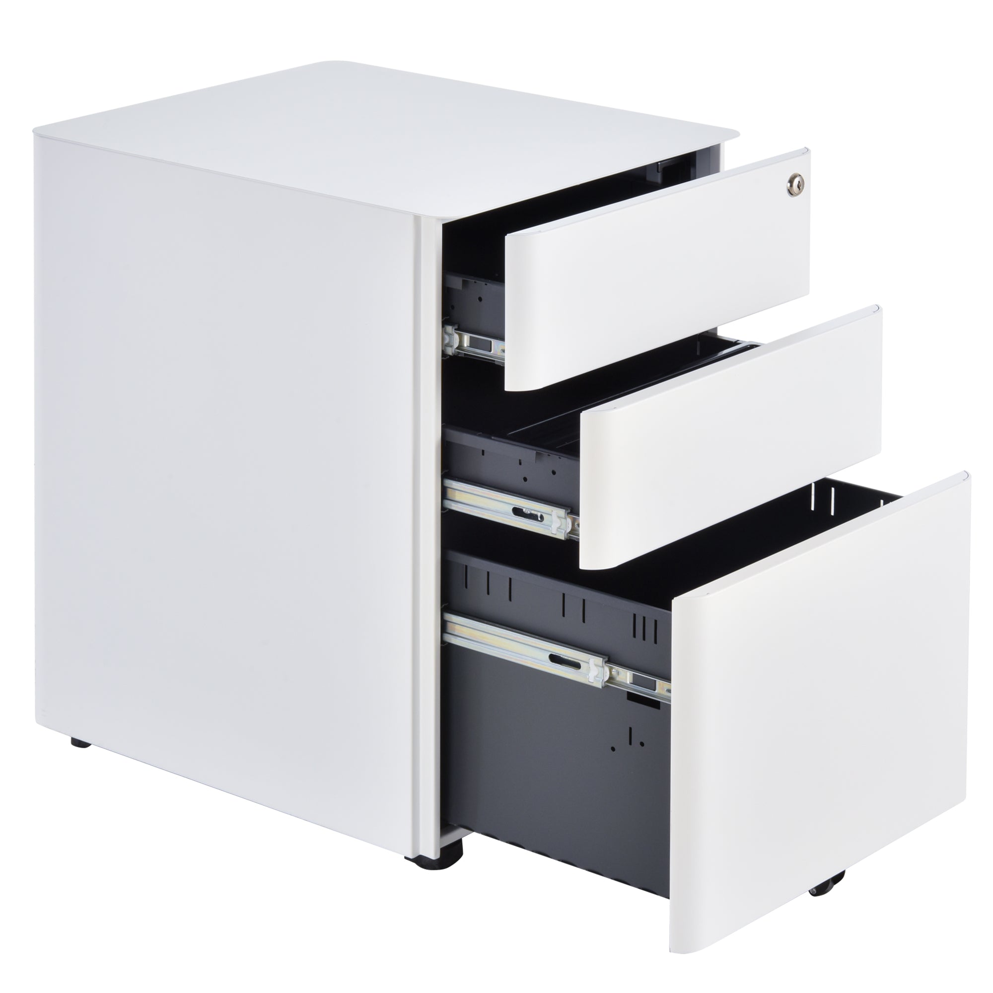 Fully Assembled 3 Drawer Steel Metal Filing Cabinet Lockable Rolling Vertical File Cabinet White