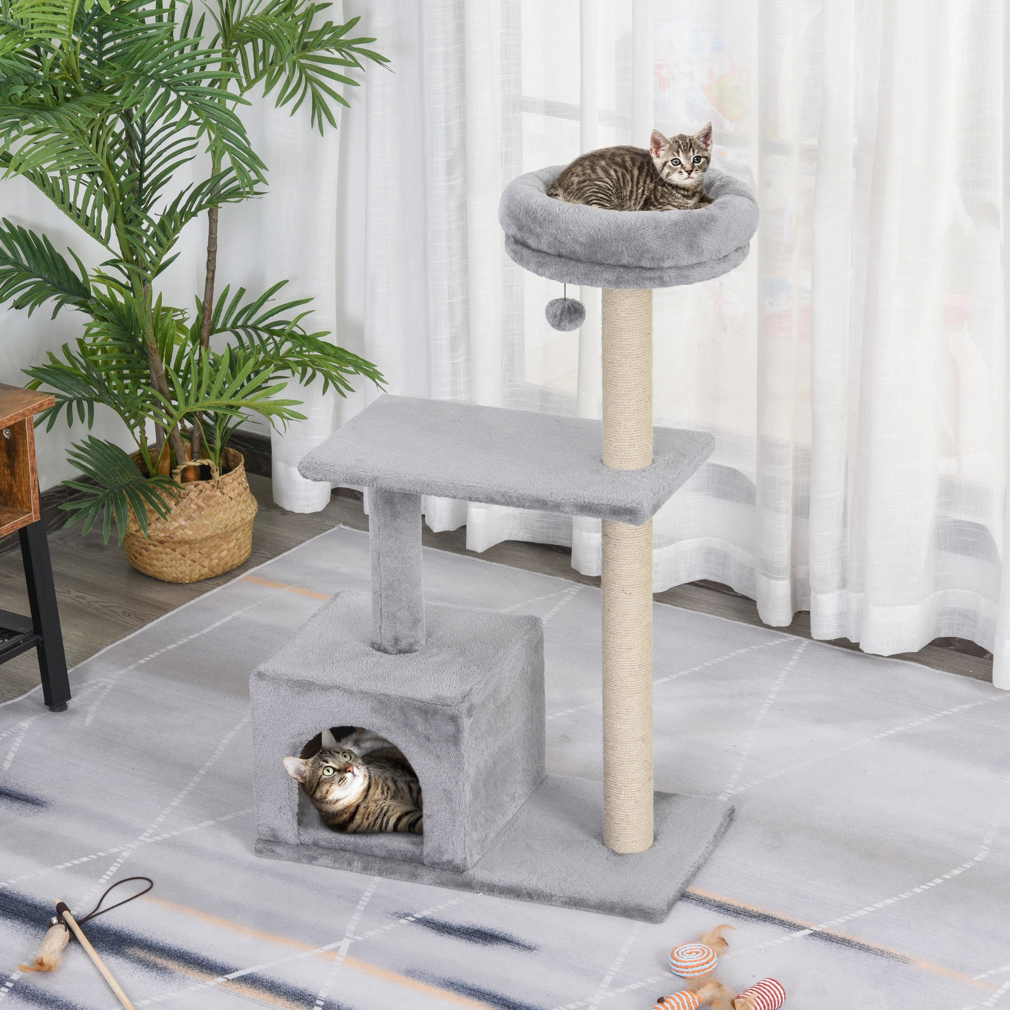 Cats Sisal Rope 3-Tier Scratching Tree Grey