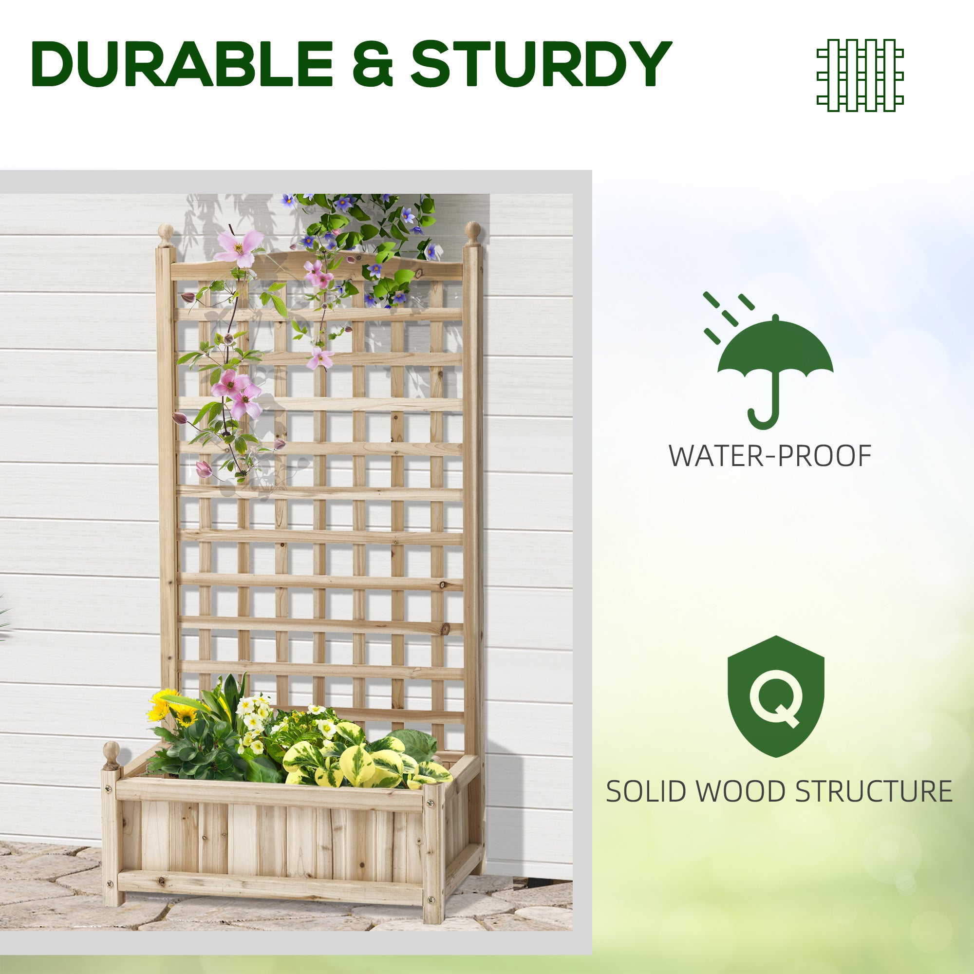 Garden Planters with Trellis for Climbing Vines, Wood Raised Beds for Garden, Flower Pot, Indoor Outdoor, Natural