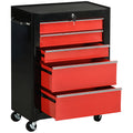 5-Drawer Lockable Steel Tool Chest with Wheels and Handle for Garage Workshop - Red