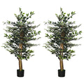 Set of 2 Artificial 130cm Ficus Trees in Pot with Lifelike Leaves and Natural Trunks - Green