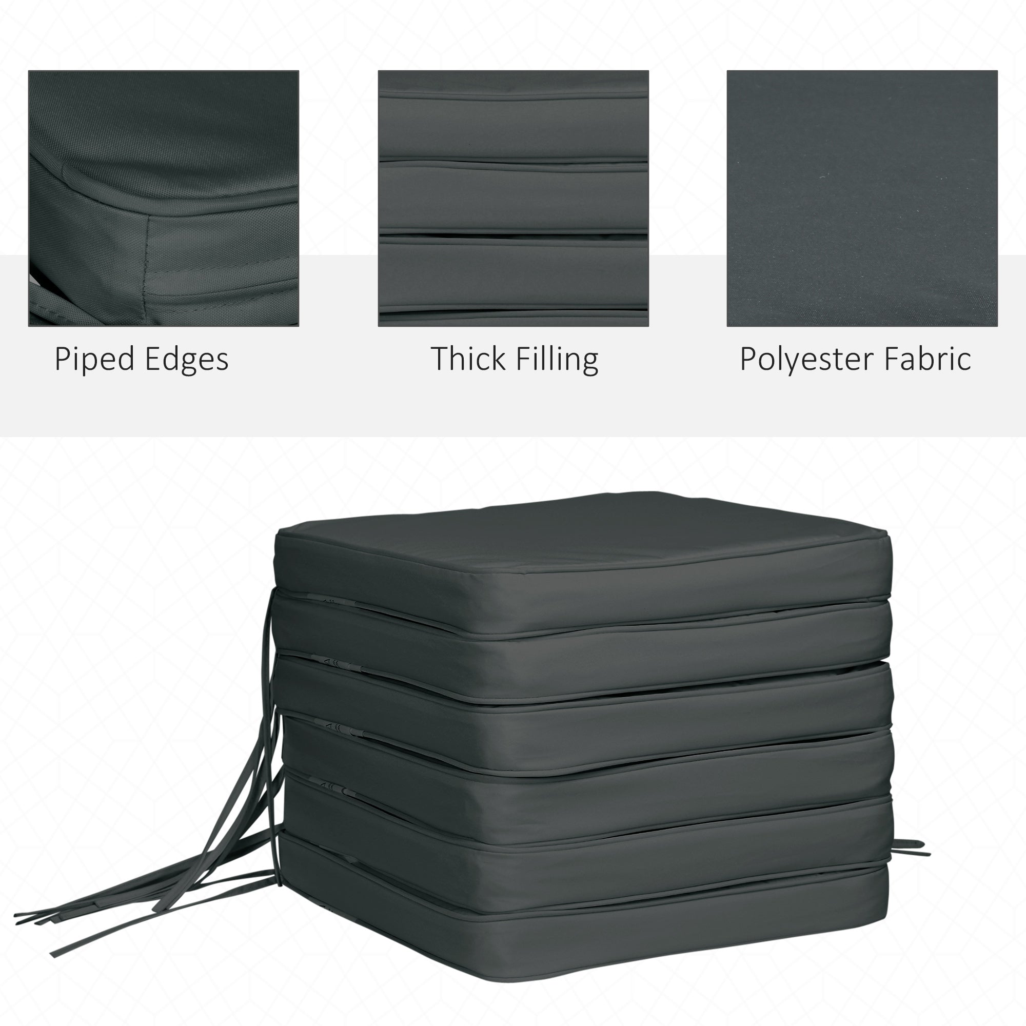 Set of 6 Thick Padded Chair Cushions for Indoor & Outdoor Use - Grey