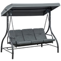 3 Seater 2-in-1 Garden Canopy Swing Chair with Adjustable Canopy and Metal Frame - Dark Grey