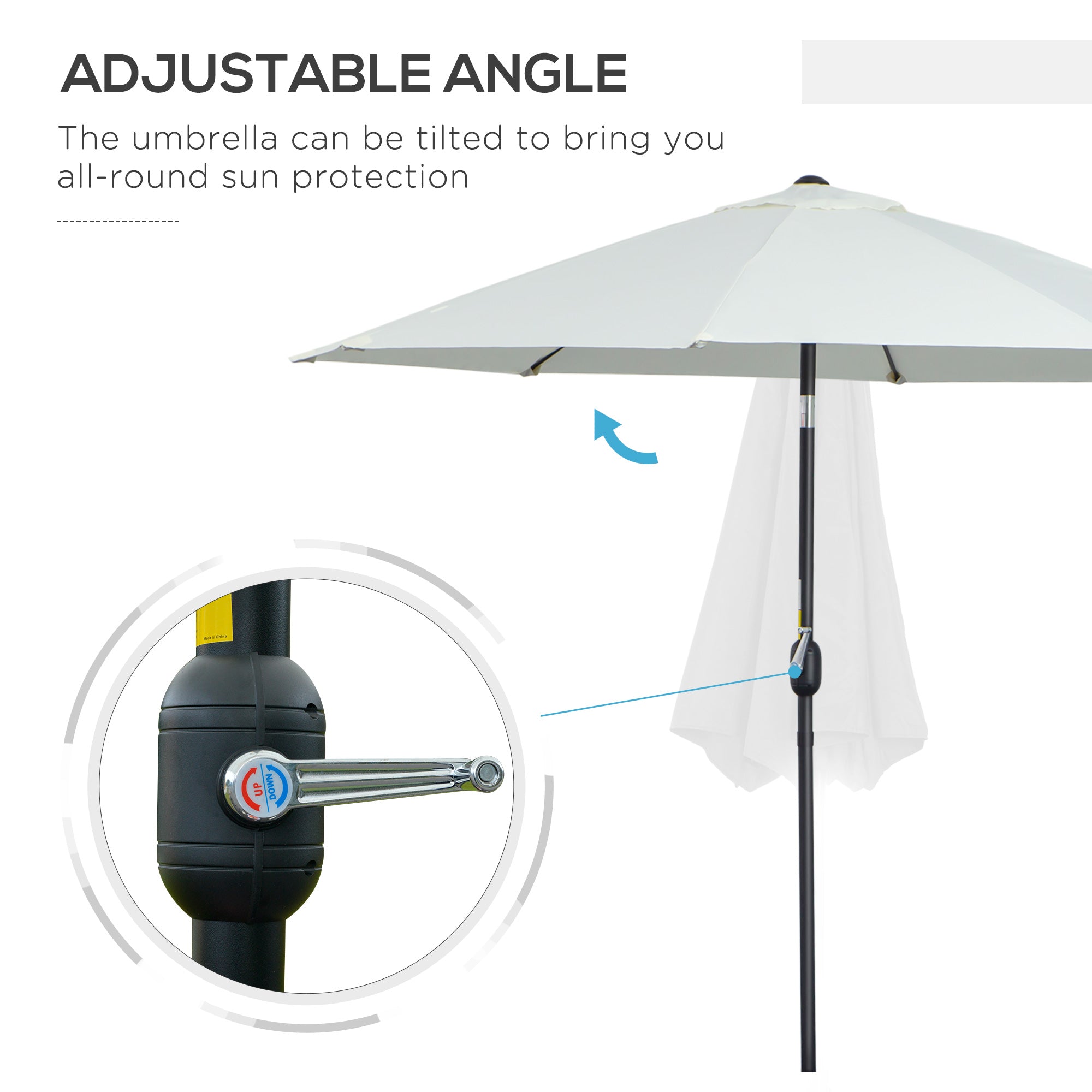 Garden Parasol Umbrella,Tilting Parasol W/three angles, Outdoor Sun Shade Canopy,Cream White，2.65H x ?2.4m