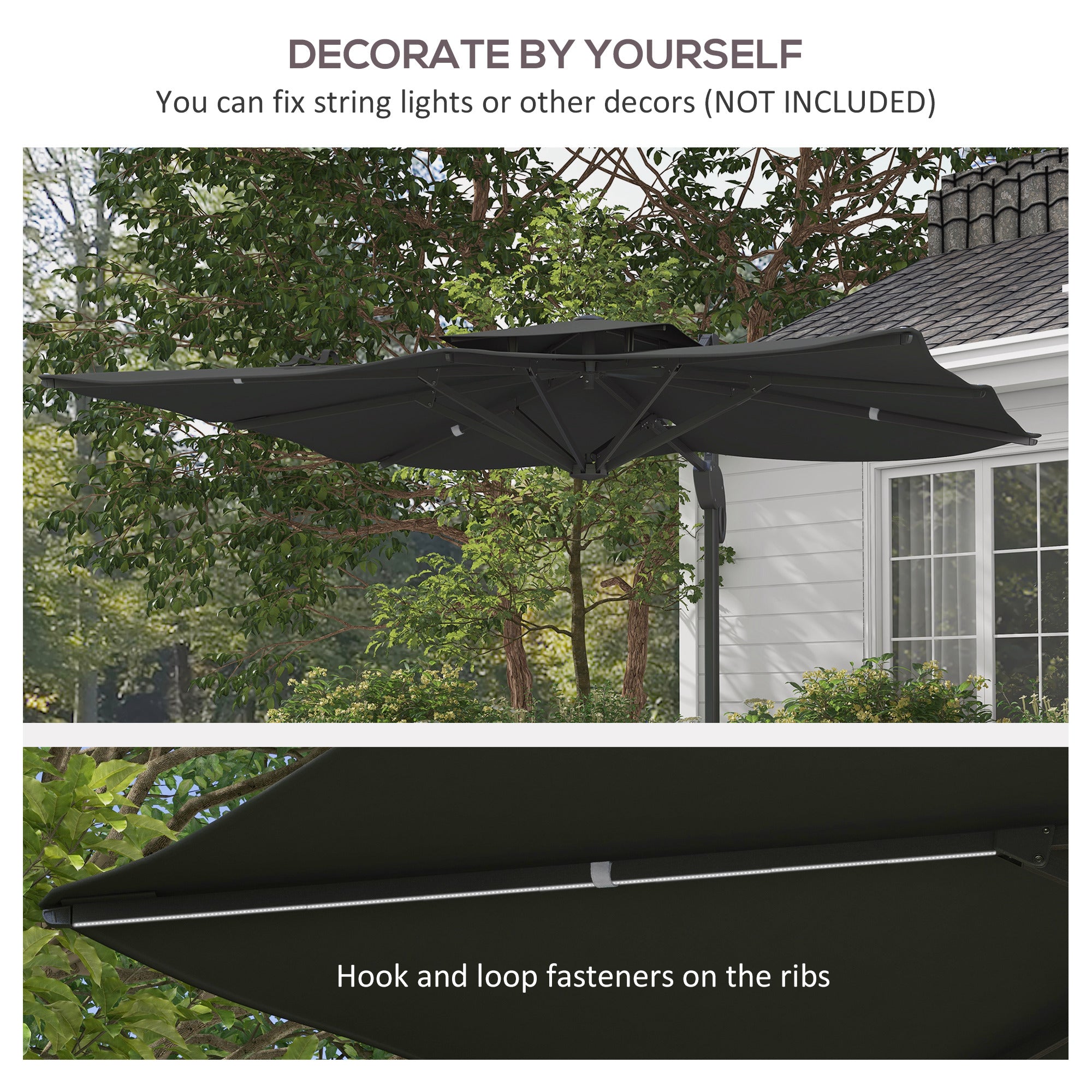 Garden Parasol, 3(m) Cantilever Parasol with Hydraulic Mechanism, Dual Vented Top, 8 Ribs, Cross Base, Grey