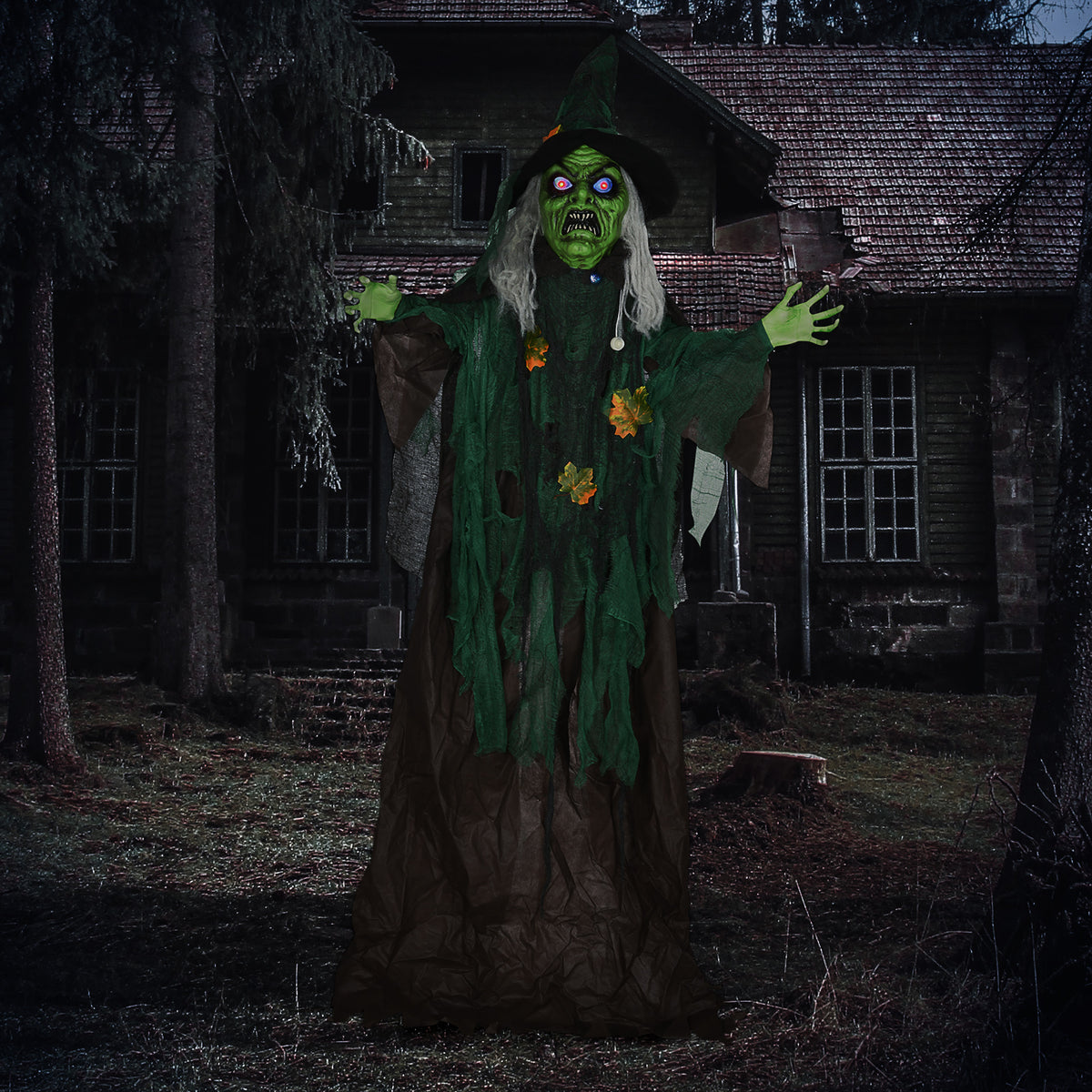 6ft Outdoor Halloween Witch Decoration with Light-Up Eyes & Sound Activation - Multi-Coloured