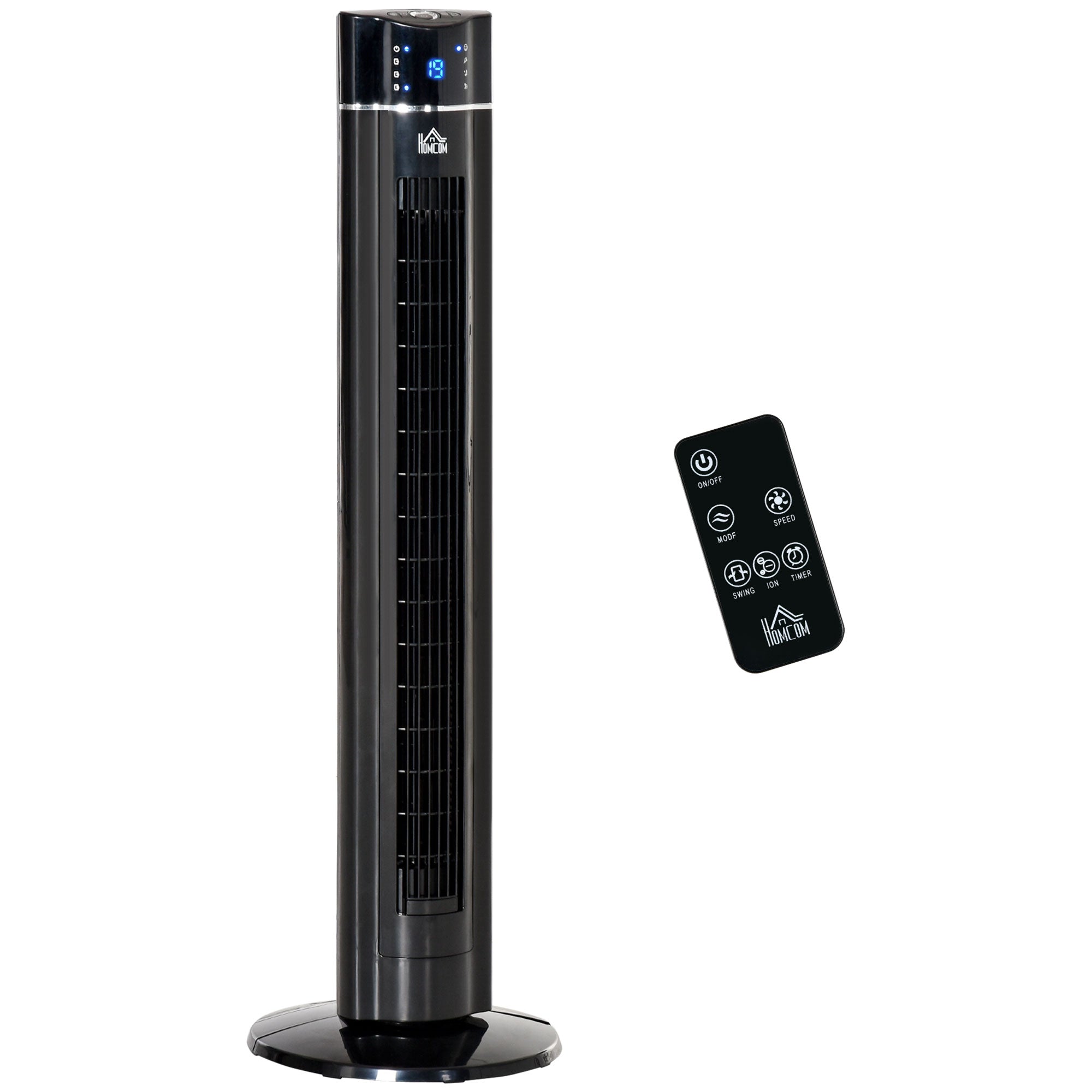 42" Anion Tower Fan Cooling for Bedroom with 3 Speed, 8h Timer, Oscillating, LED Panel, Remote Controller, Black