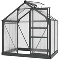 6ft x 4ft Aluminium Frame Greenhouse with Polycarbonate Panels and Sliding Door - Grey