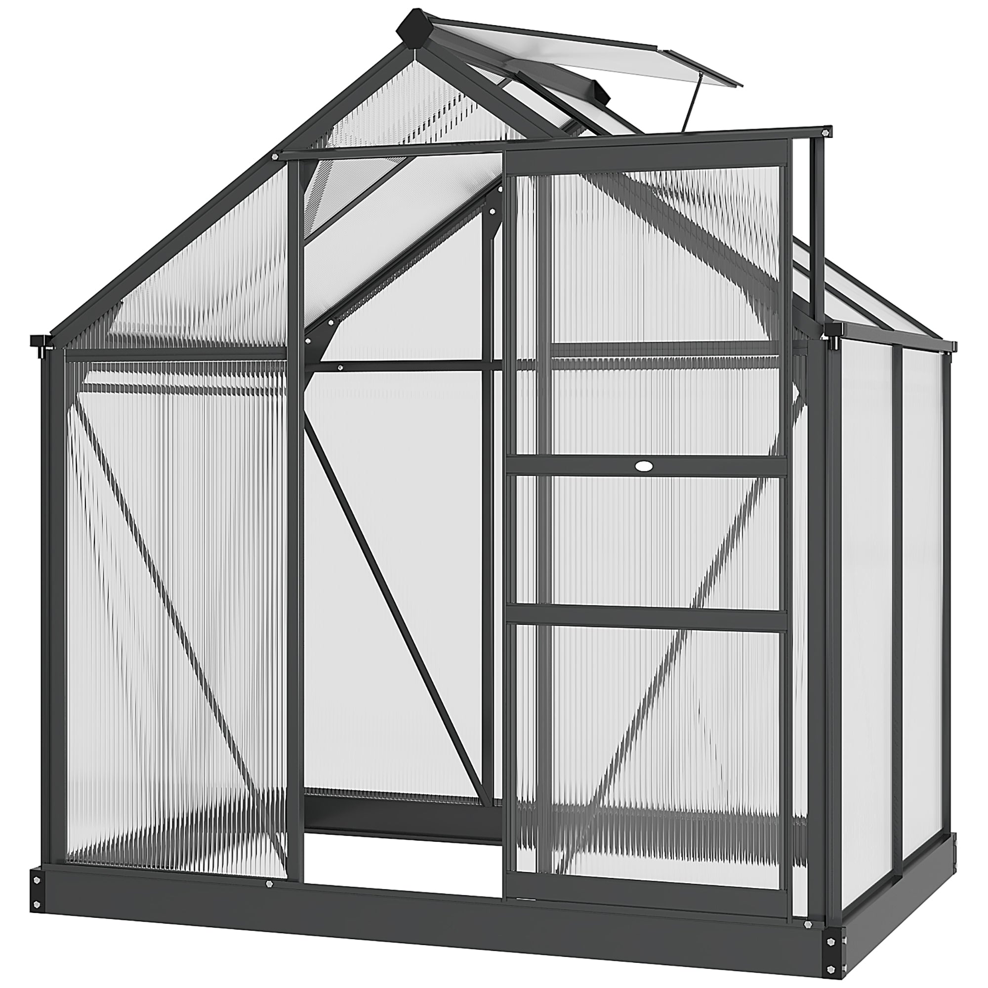 Clear Polycarbonate Greenhouse Large Walk-In Green House Garden Plants Grow Galvanized Base Aluminium Frame with Slide Door, 6 x 4ft