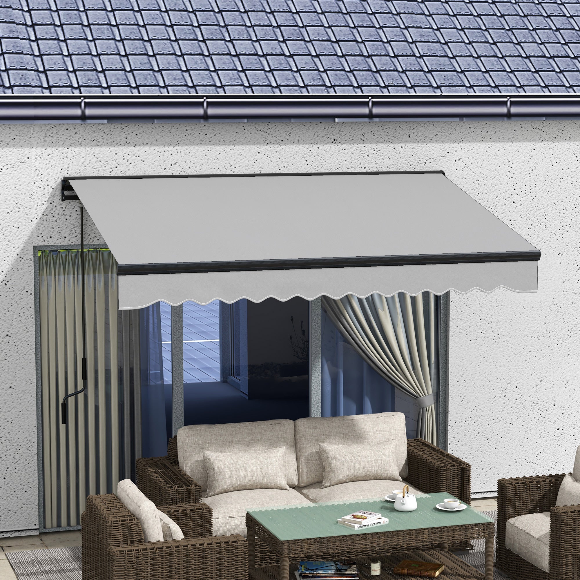 3 x 2m Aluminium Frame Electric Awning, Retractable Awning Sun Canopies for Patio Door Window, Light Grey