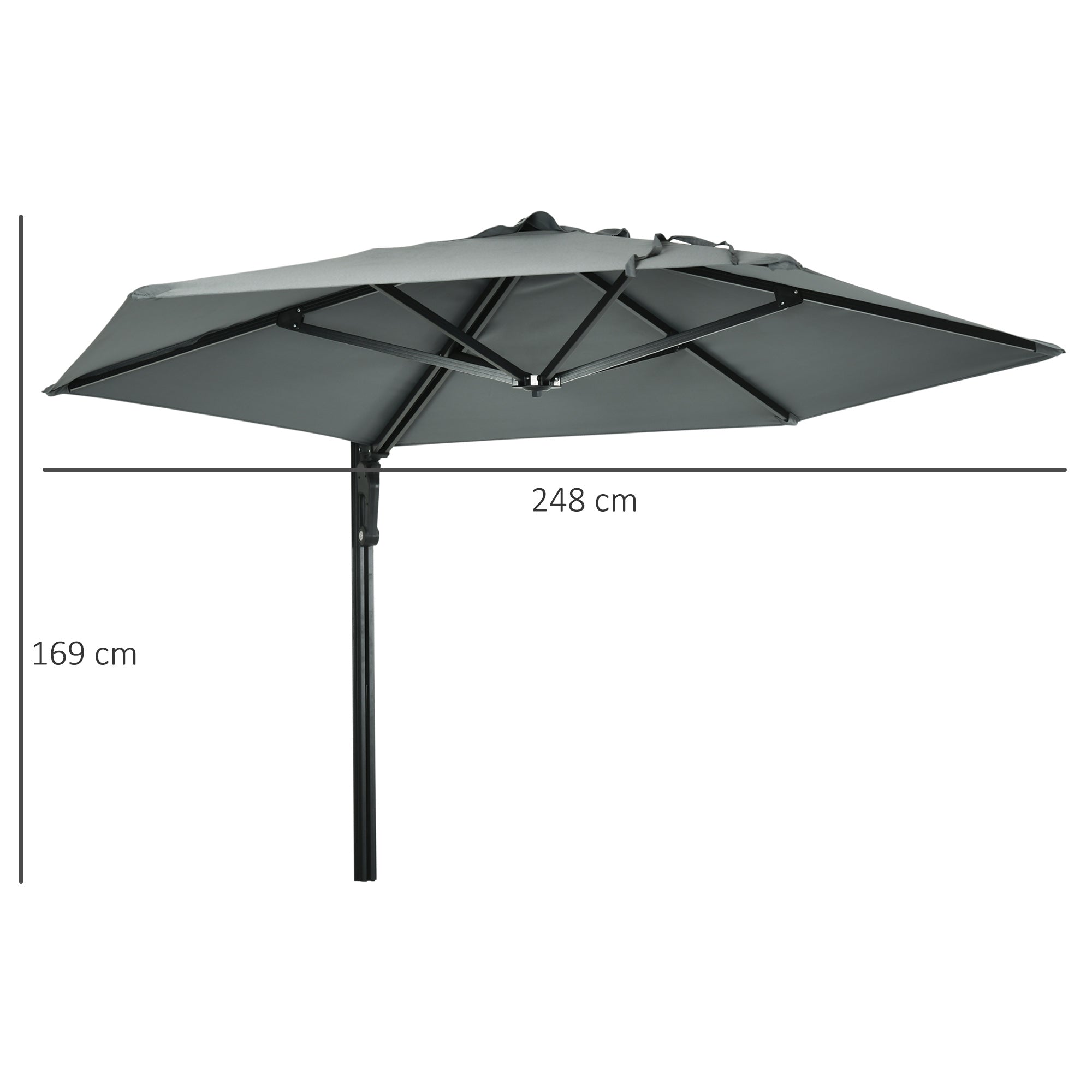 Wall Mounted Outdoor Parasol with 180 Degree Rotatable Canopy Grey