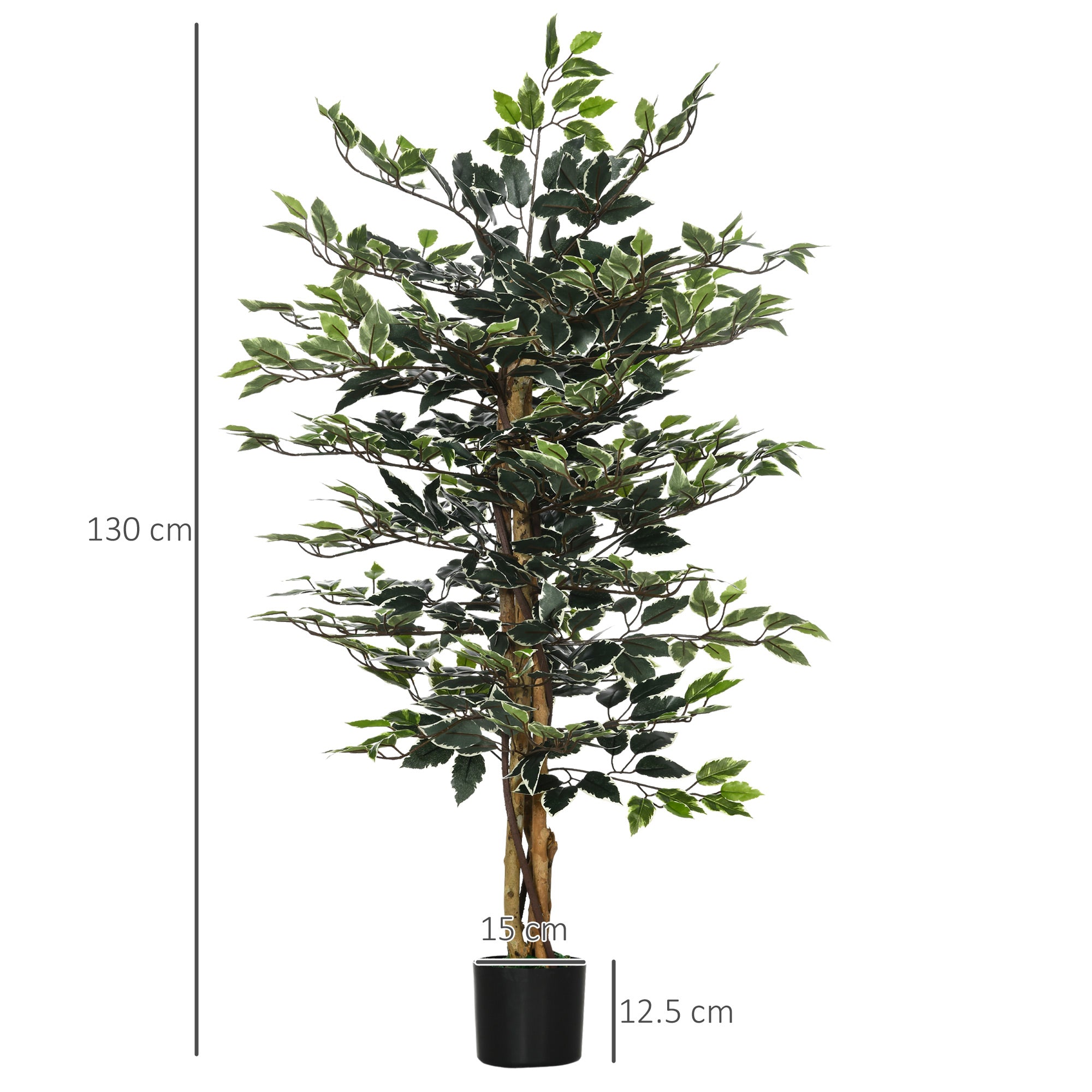 Set of 2 Artificial 130cm Ficus Trees in Pot with Lifelike Leaves and Natural Trunks - Green