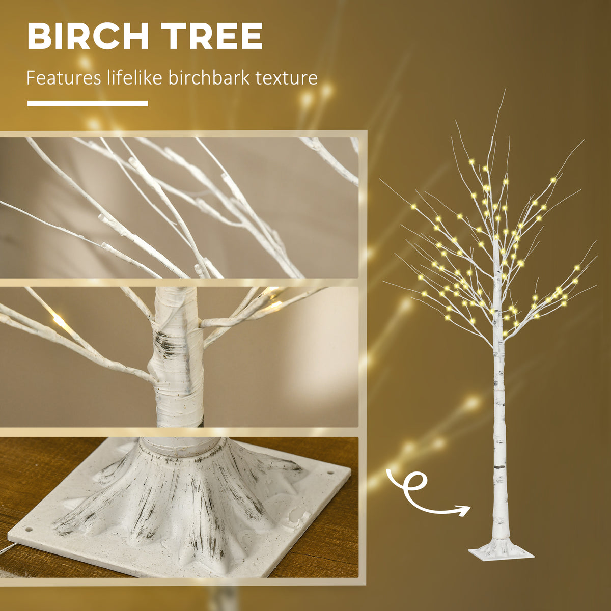 6ft Artificial White Birch Tree with 96 Warm White LED Lights - White