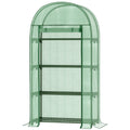 Portable Mini Greenhouse with 4 Metal Shelves and Roll-Up Door - Green