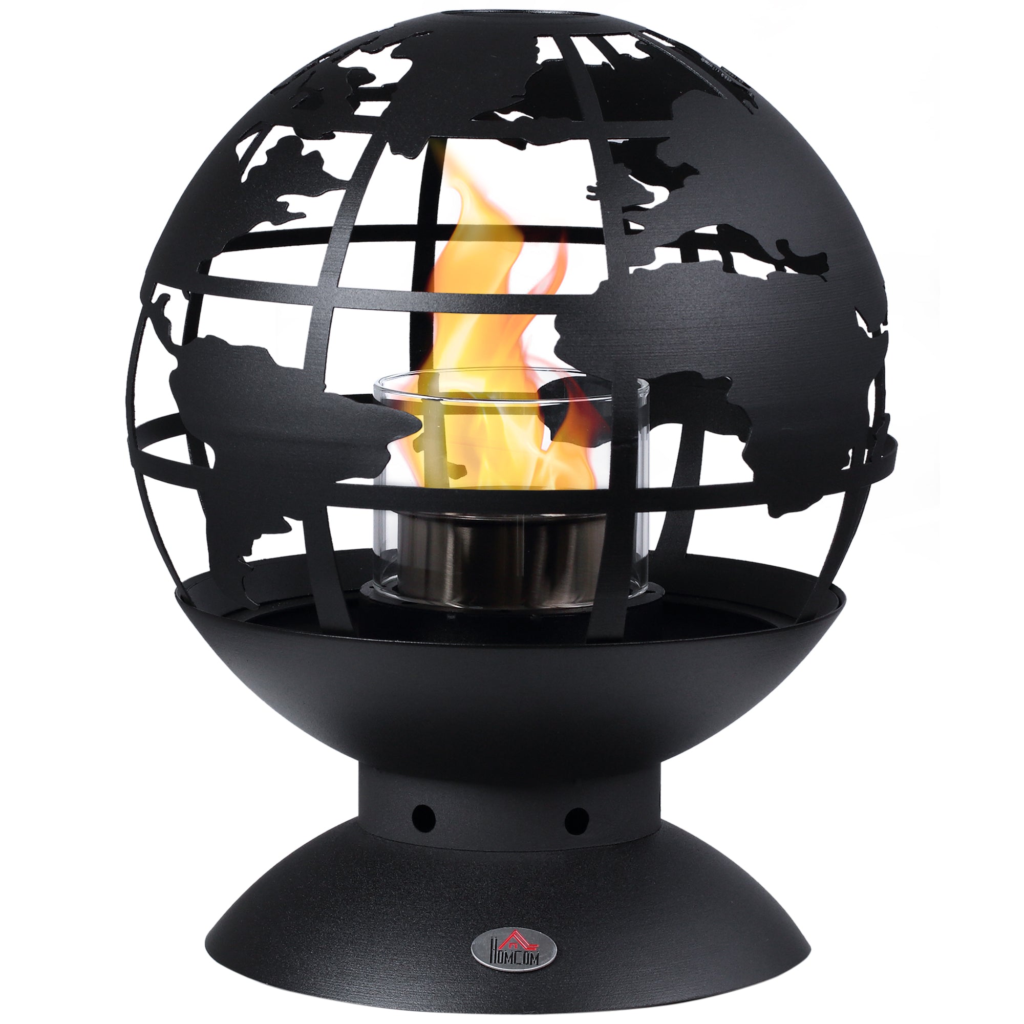 Globe Shape Tabletop Fireplace, Portable Metal Bioethanol Fireplace with Lid and 0.4L Tank, 1.5 Hour Burning Time for Liquid Alcohol, Black