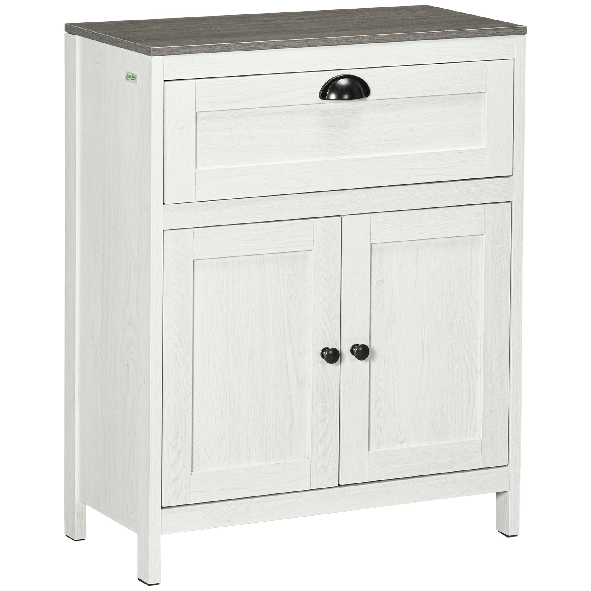 Bathroom Floor Cabinet, Freestanding Storage Cupboard with Drawer, Double Door Cabinet and Adjustable Shelf, White