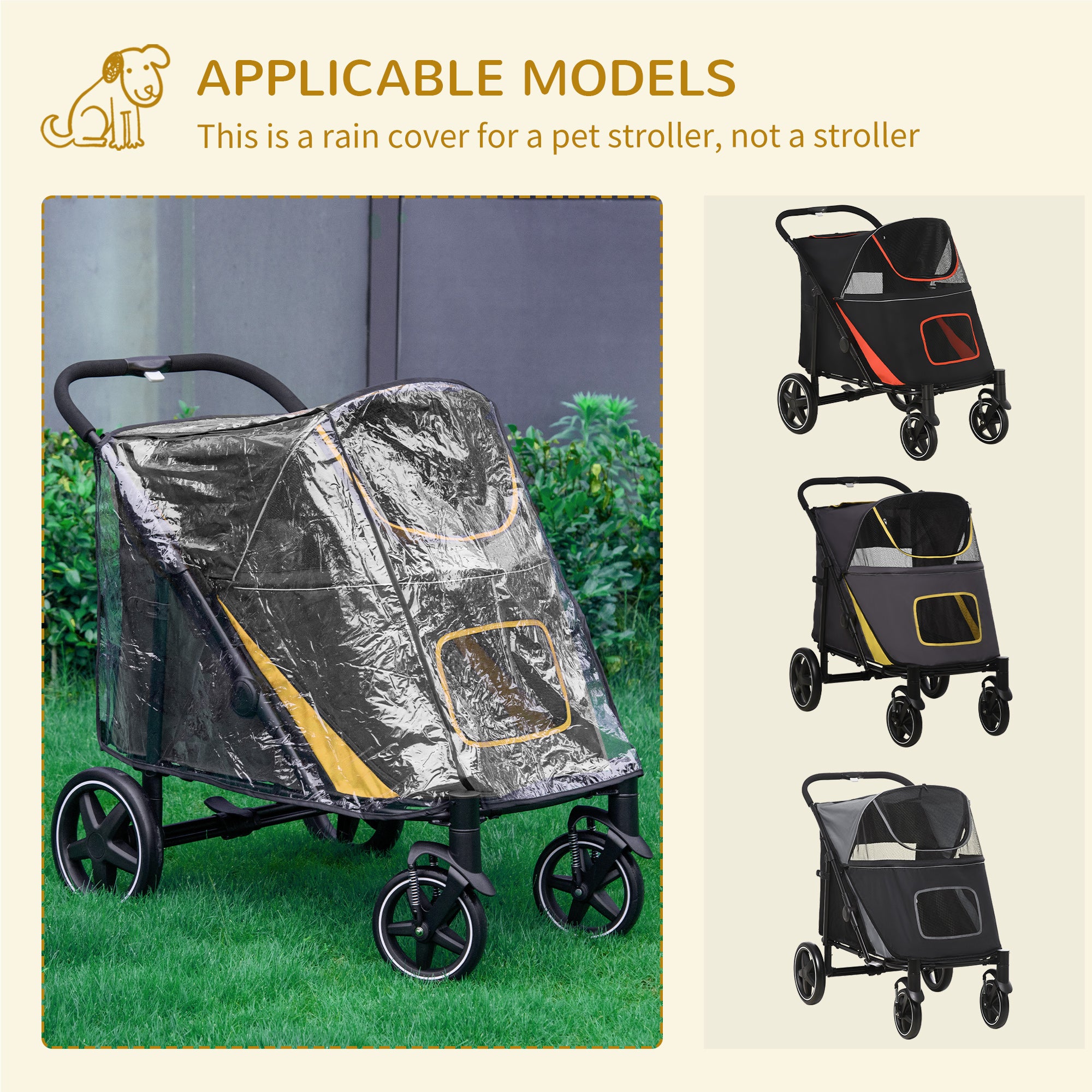 One-Click Foldable Pet Travel Stroller with Rain Cover, Cat Dog Pushchair with Front Wheels, Shock Absorber, Storage Bags, Mesh