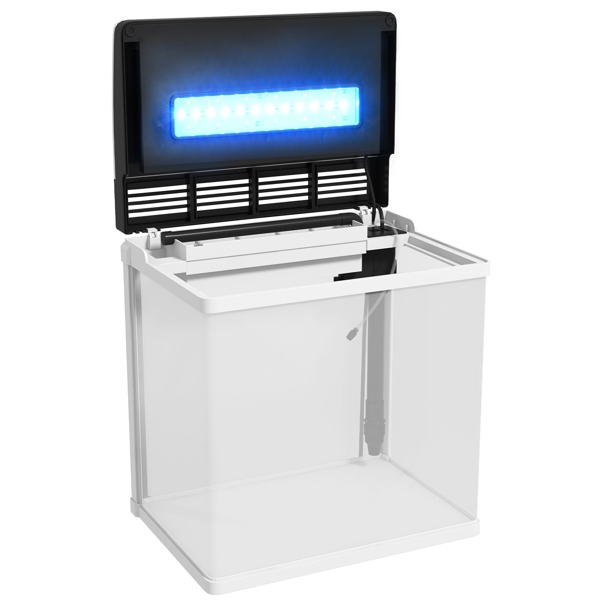 28L Glass Aquarium Fish Tank with LED Lighting and Filter for Betta, Guppy, Shrimp - White