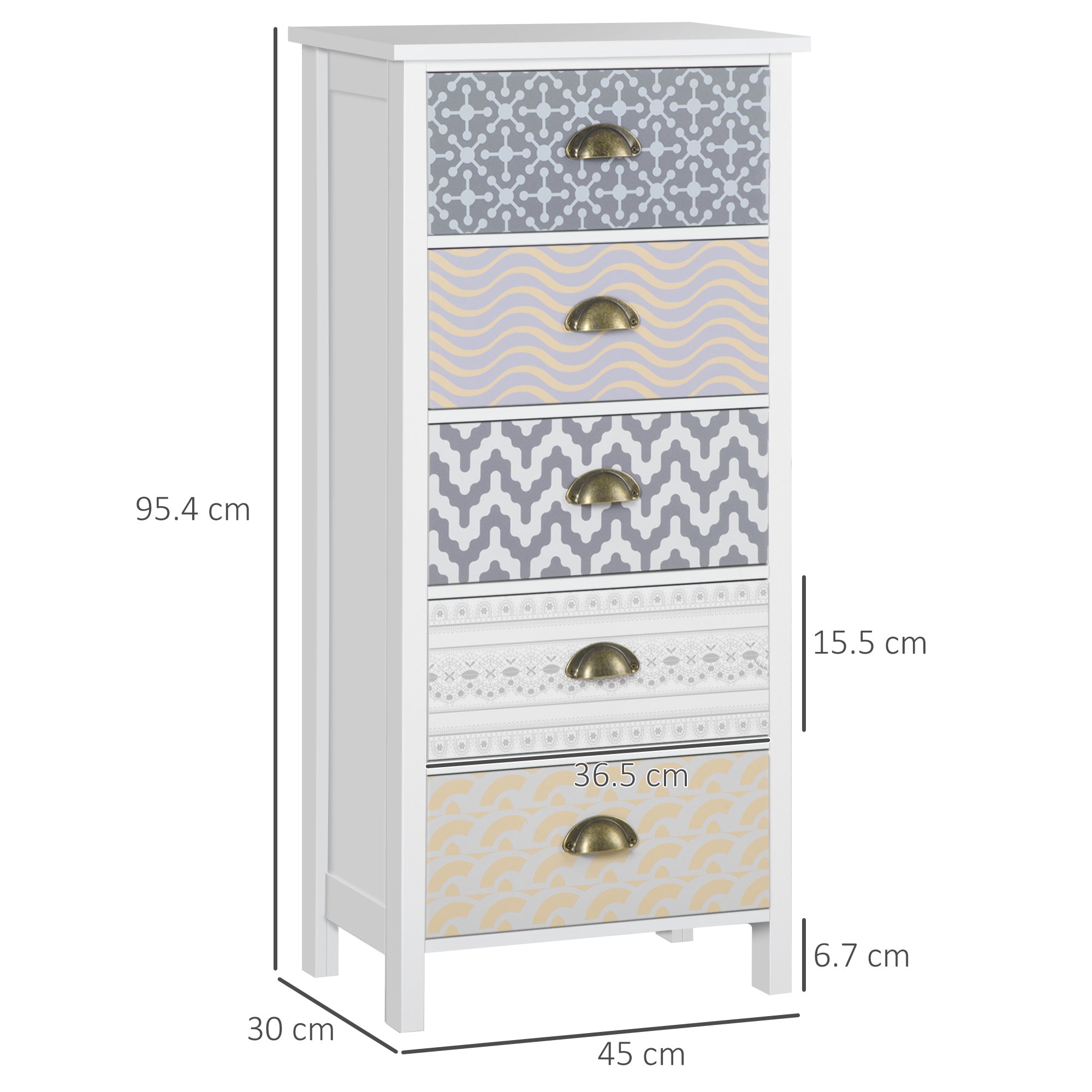 Chest of Drawers, 5-Drawer Tallboy Dresser with Metal Handles, Storage Cabinet Unit for Living Room, Bedroom