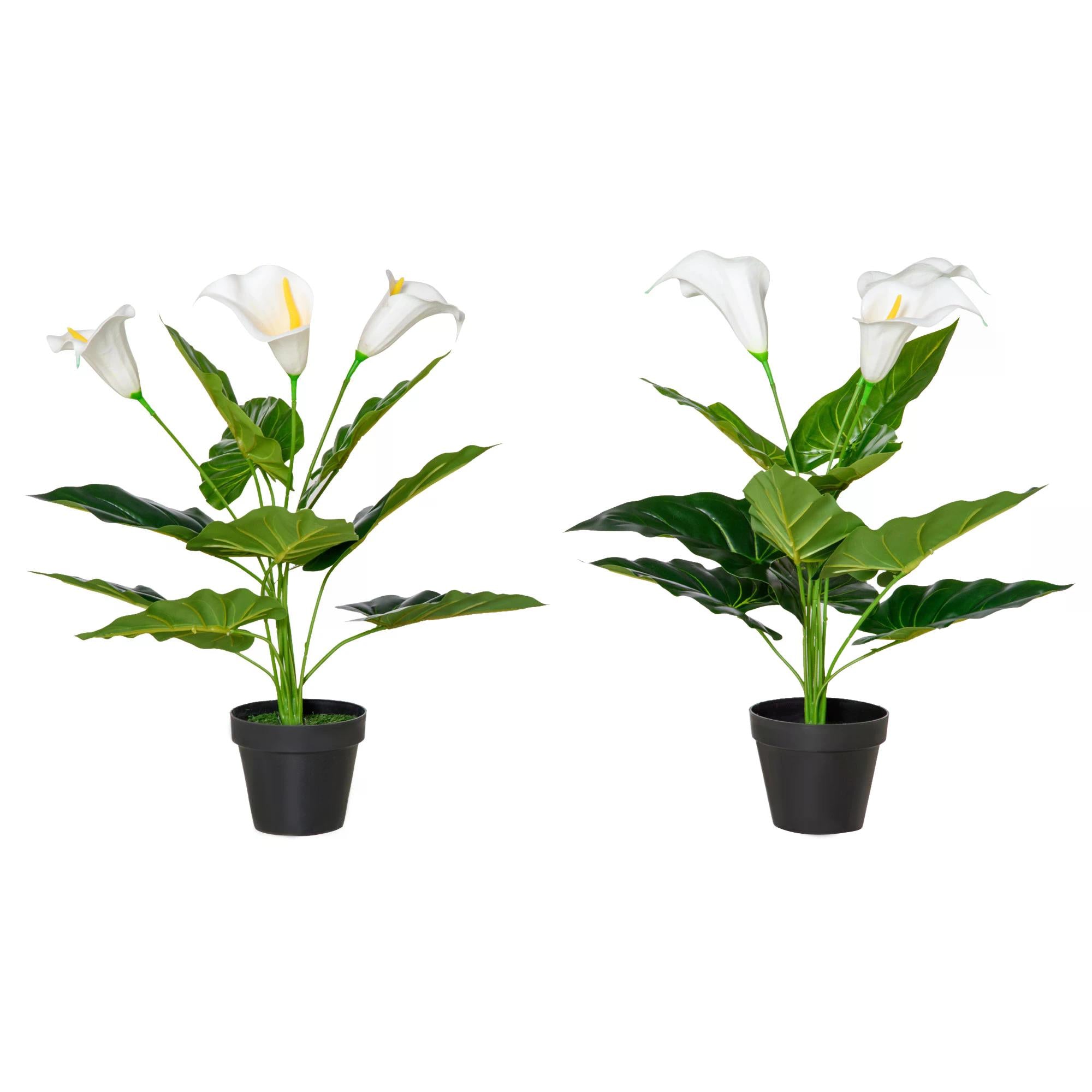 Set of 2 Artificial Realistic Calla Lily Flower, Faux Decorative Plant in Nursery Pot for Indoor Outdoor Décor, 55cm