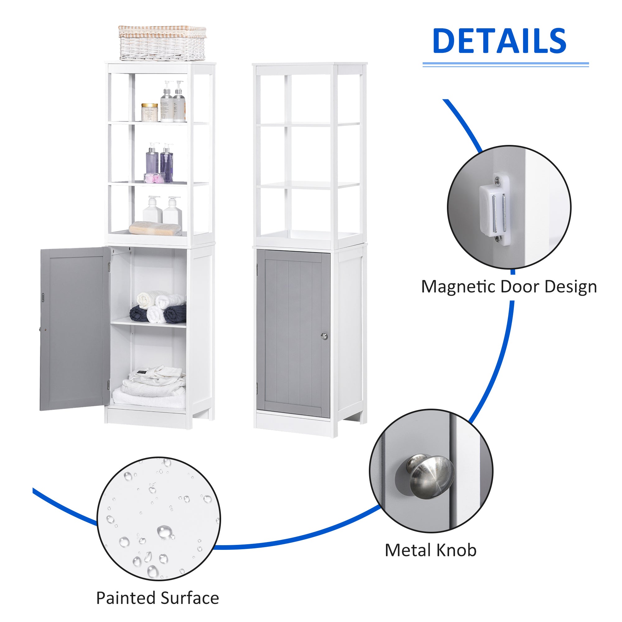 Slimline Bathroom Storage Cabinet, Free Standing Tallboy Unit for Bathroom, Living Room, Kitchen,Multi-Purpose Storage Unit