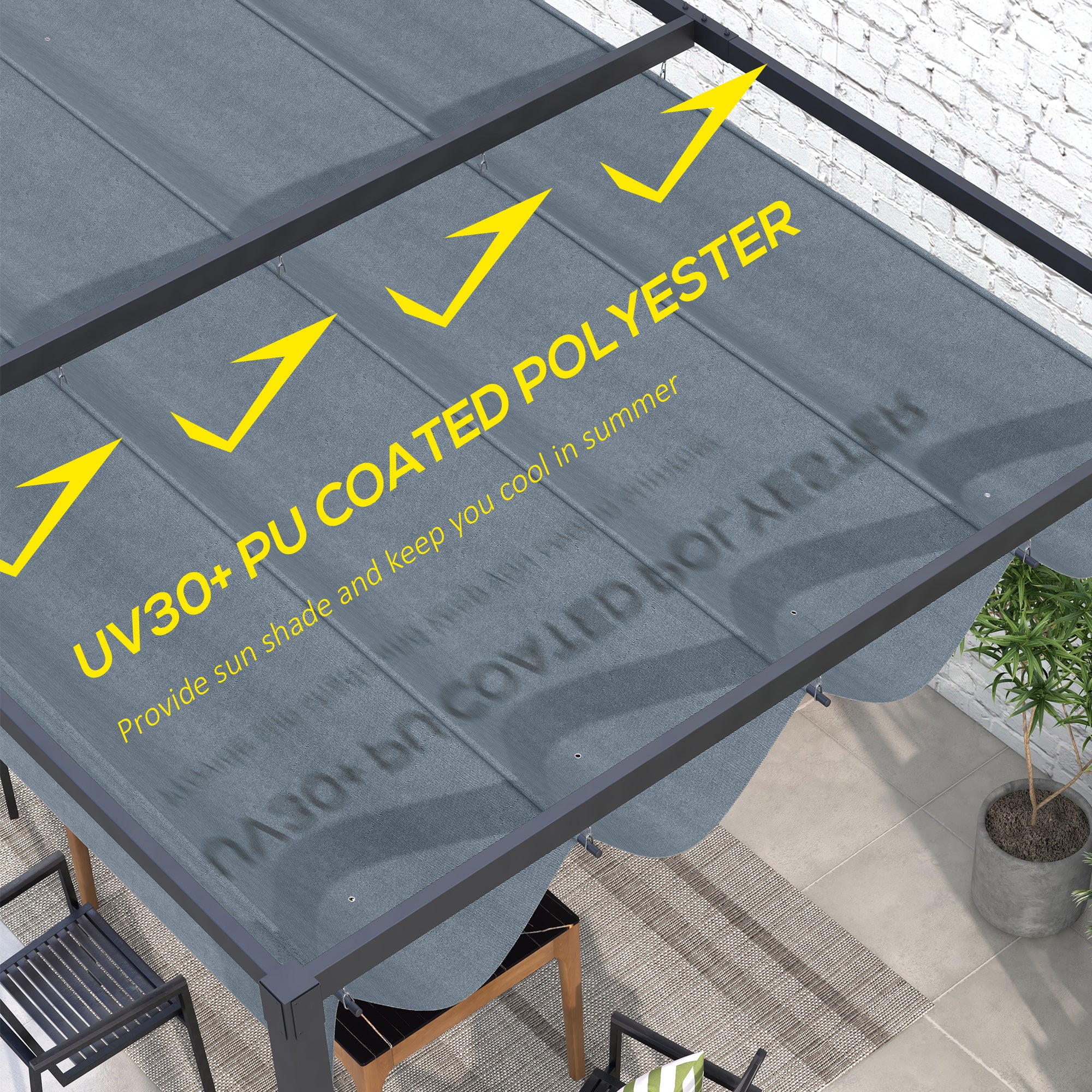 Pergola Roof, Retractable Sun Shade Cover for 3 x 2.15m Pergola, UV30+ Protected, Dark Grey