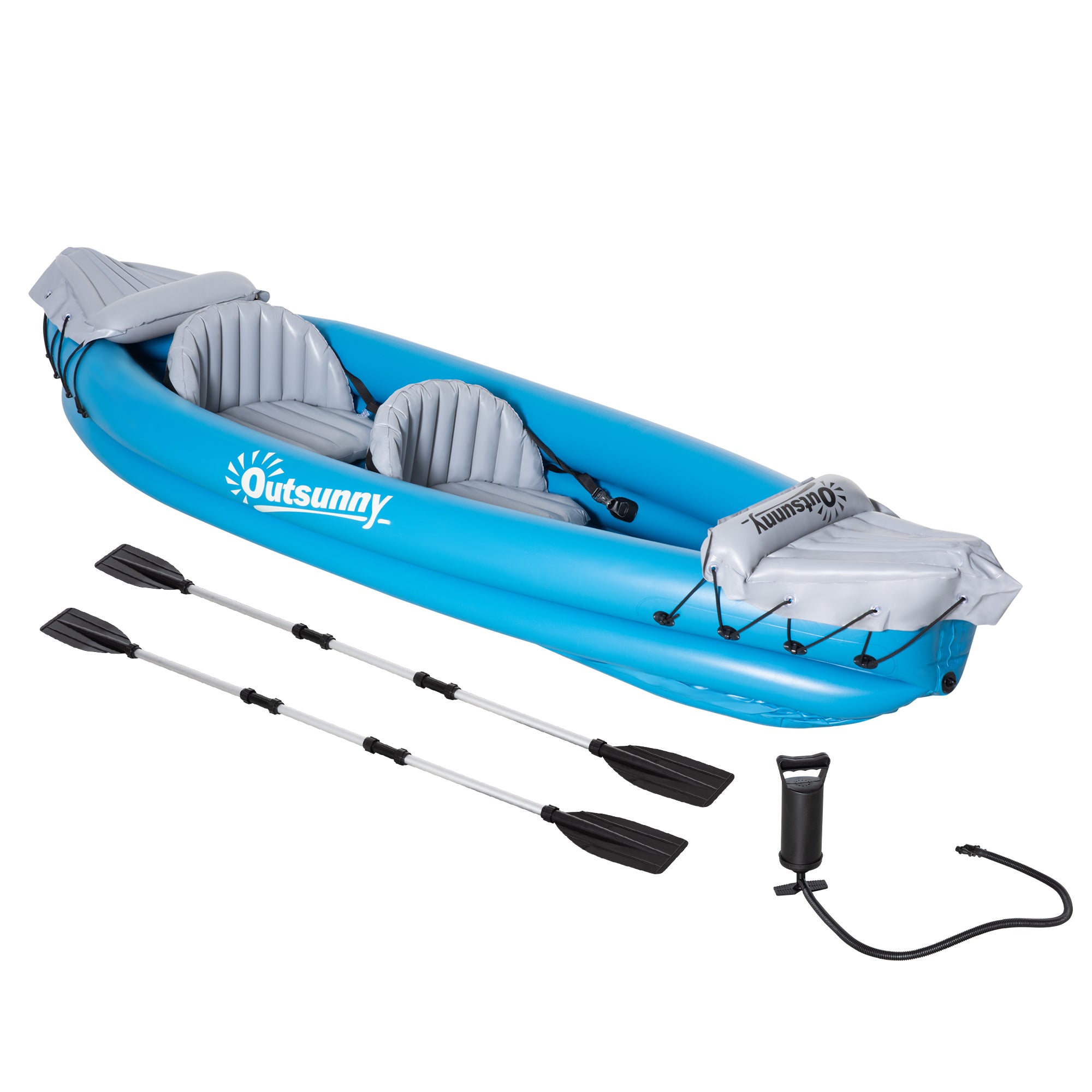 Inflatable Kayak 2-Person Inflatable Boat Canoe Set w/ Air Pump, Aluminium Oars, Blue, 330x105x50cm