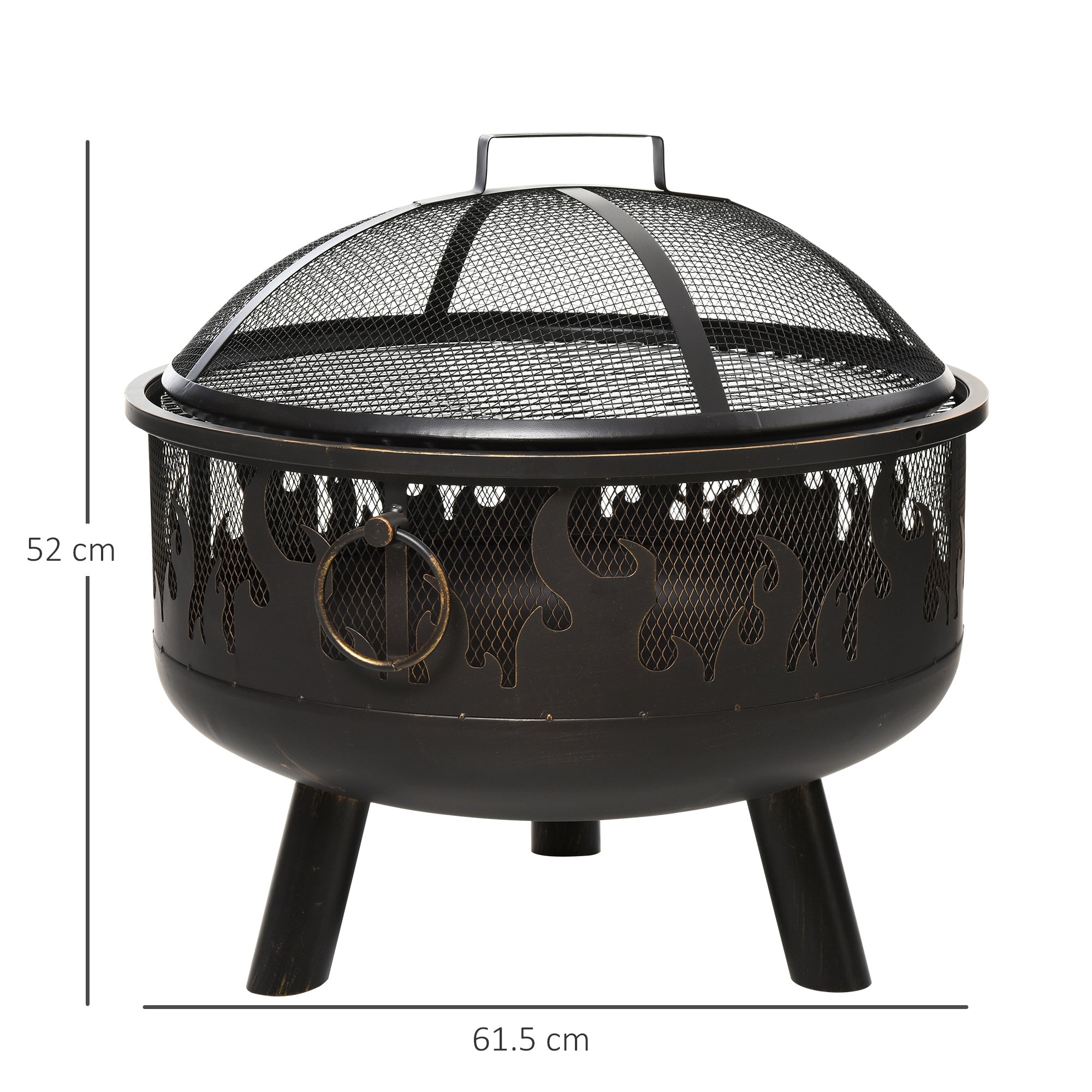 2-in-1 Outdoor Fire Pit and Steel BBQ Grill with Spark Screen and Fire Poker for Patio - Black