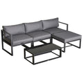 5-Piece Outdoor Patio Furniture Set with Cushioned Sofa and Glass Coffee Table - Grey