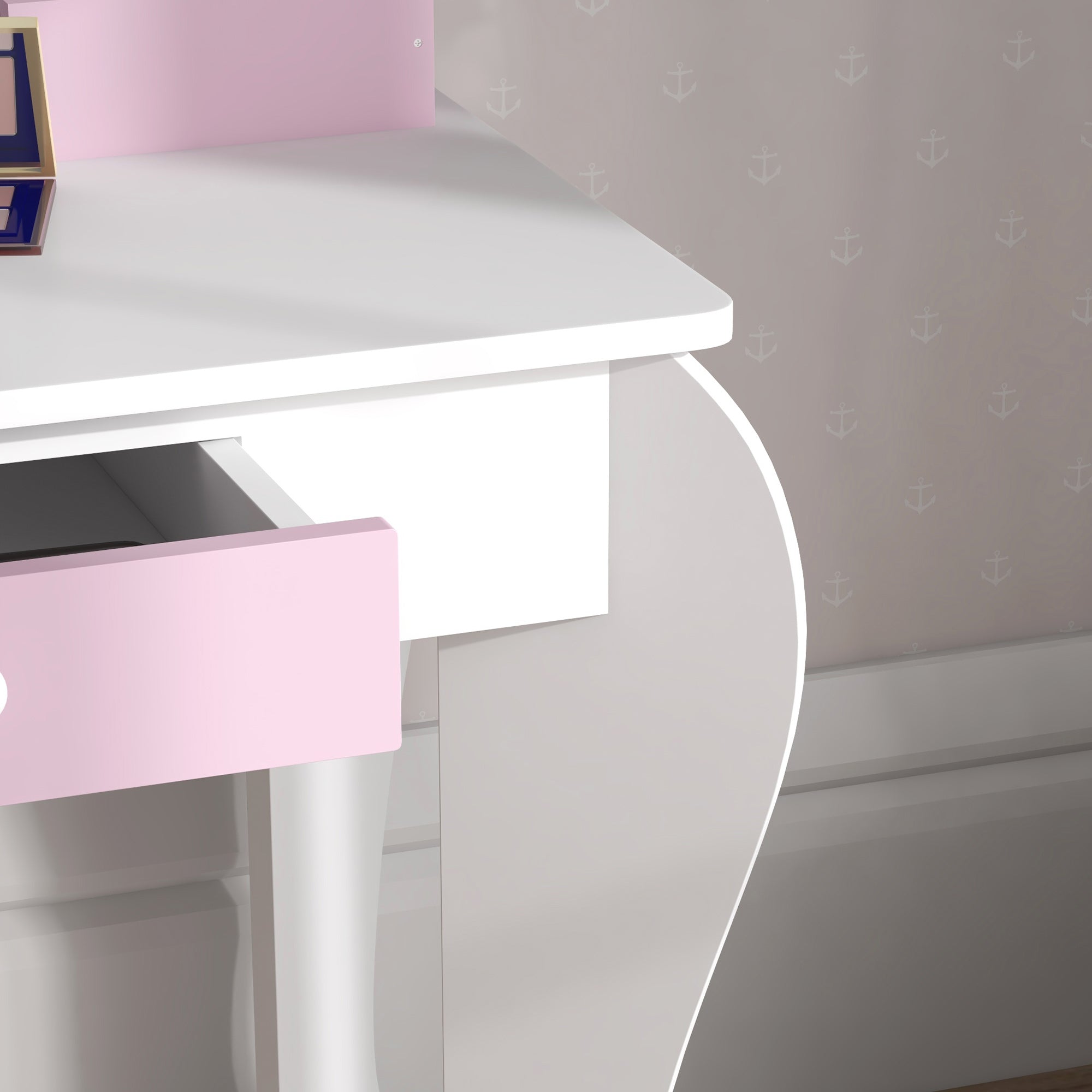 Unicorn-Design Kids Dressing Table, with Mirror and Stool - White