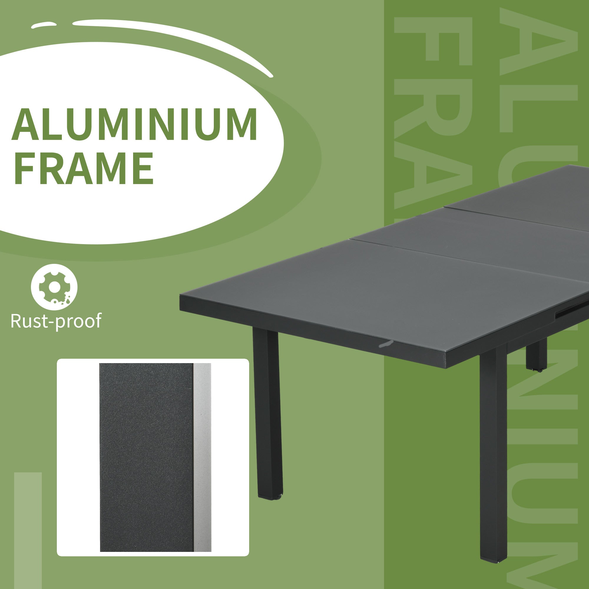 Aluminium Garden Table for 6-8, Extending Outdoor Dining Table Rectangle for Lawn Balcony - Charcoal Grey