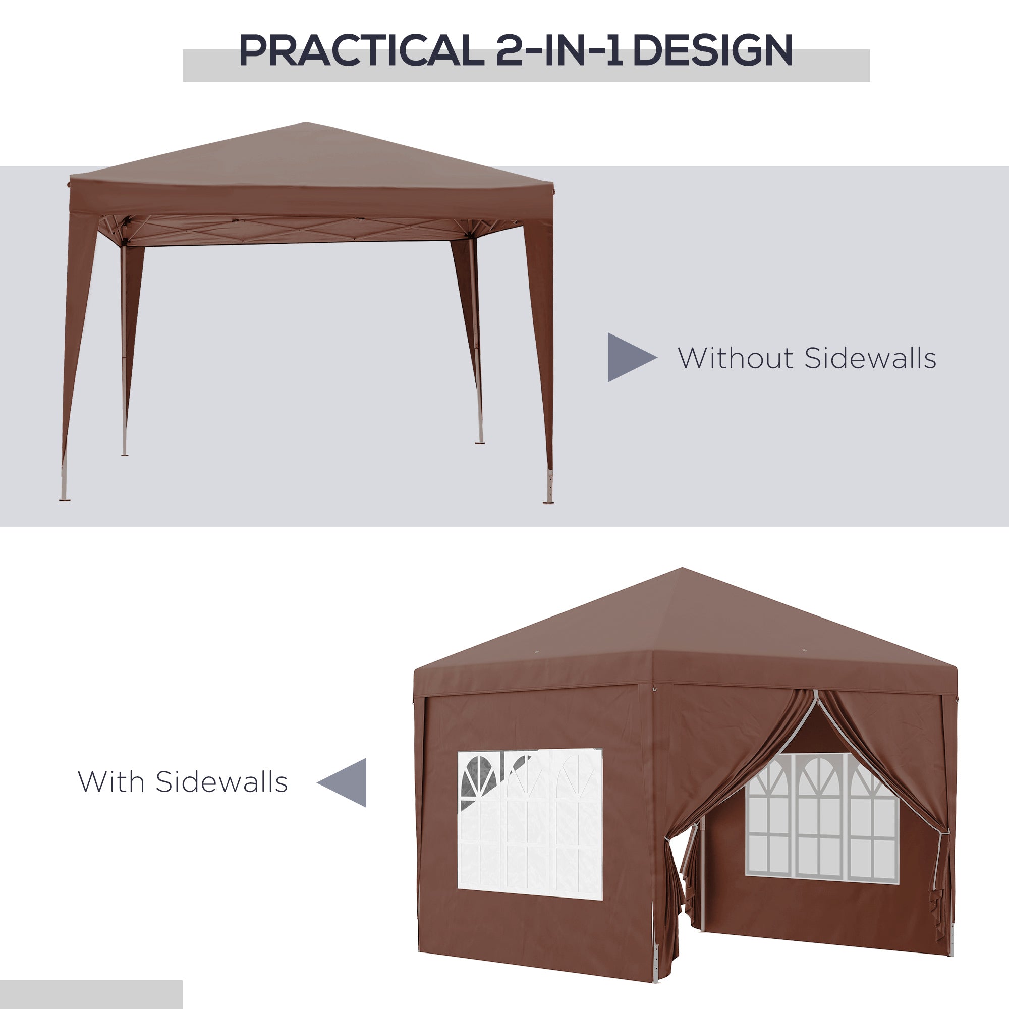 3 x 3m Pop Up Gazebo, Wedding Party Canopy Tent Marquee with Carry Bag and Windows, Coffee