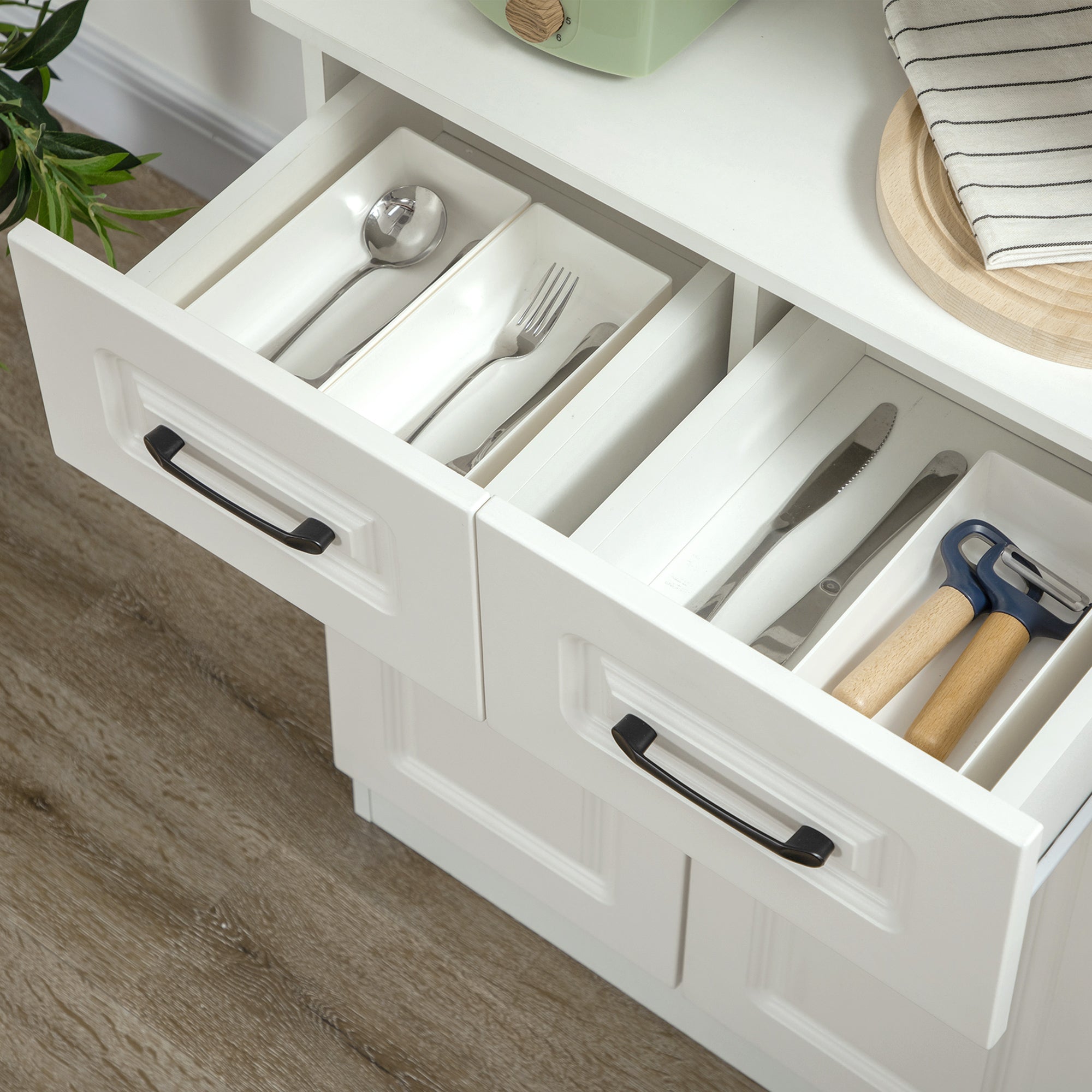 Freestanding Kitchen Cupboard with 2 Adjustable Shelves, 2 Drawers & Open Counter 168cm - White