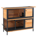 2-Floor Wooden Rabbit Hutch with Metal Frame, Ramp & Slide-Out Tray - Light Yellow Black